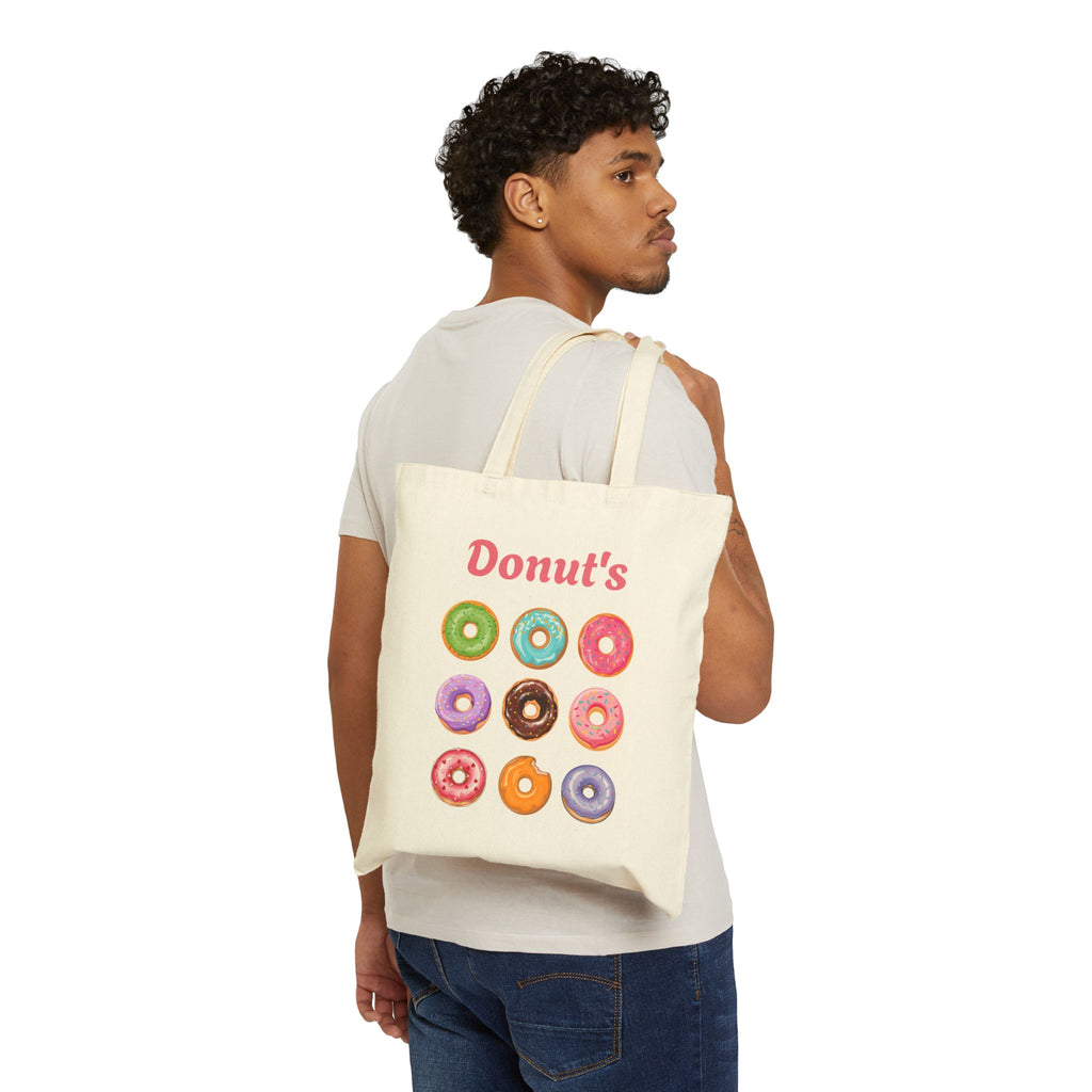 Donut Print Cotton Canvas Tote Bag — Cute Pastry Pattern Tote Bag