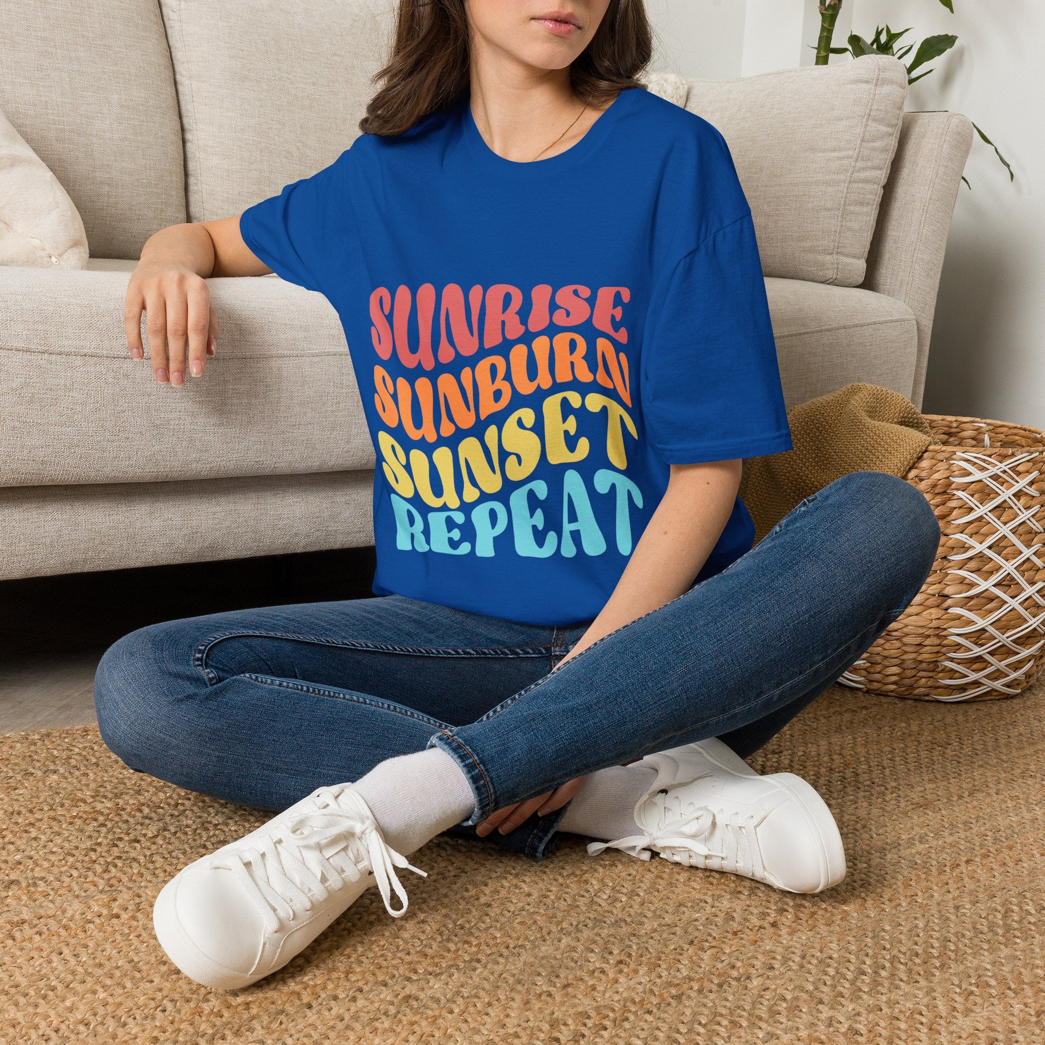 Sunrise Sunburn Sunset Repeat Text Printed T-Shirt