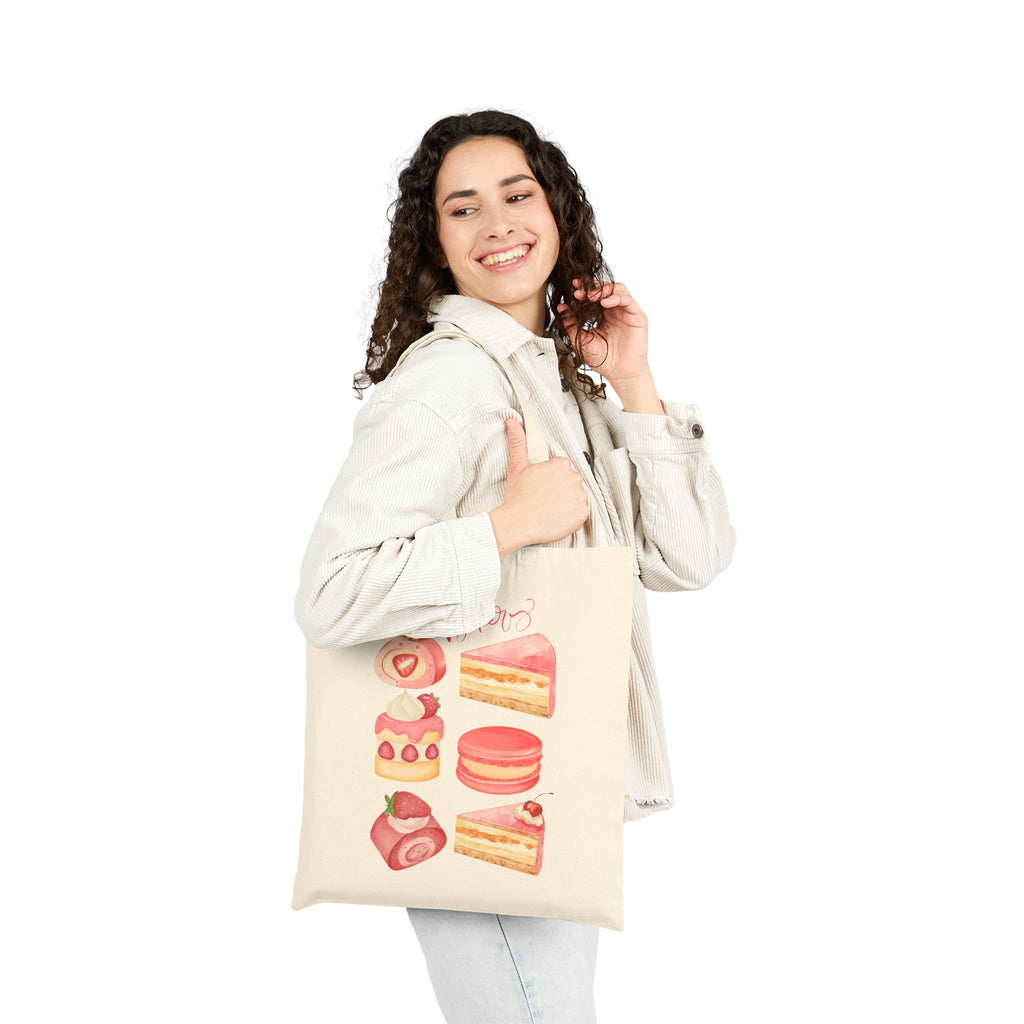 Strawberry Pastel Desserts Canvas Tote — Cute Pink Cakes & Macarons