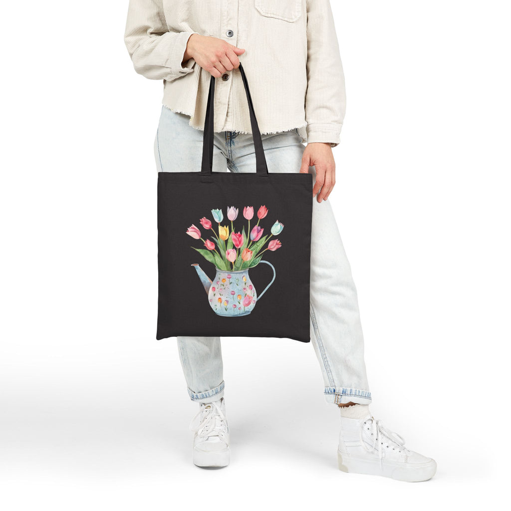 Pastel Potted Flowers Cotton Canvas Tote Bag — Floral Bloom Design