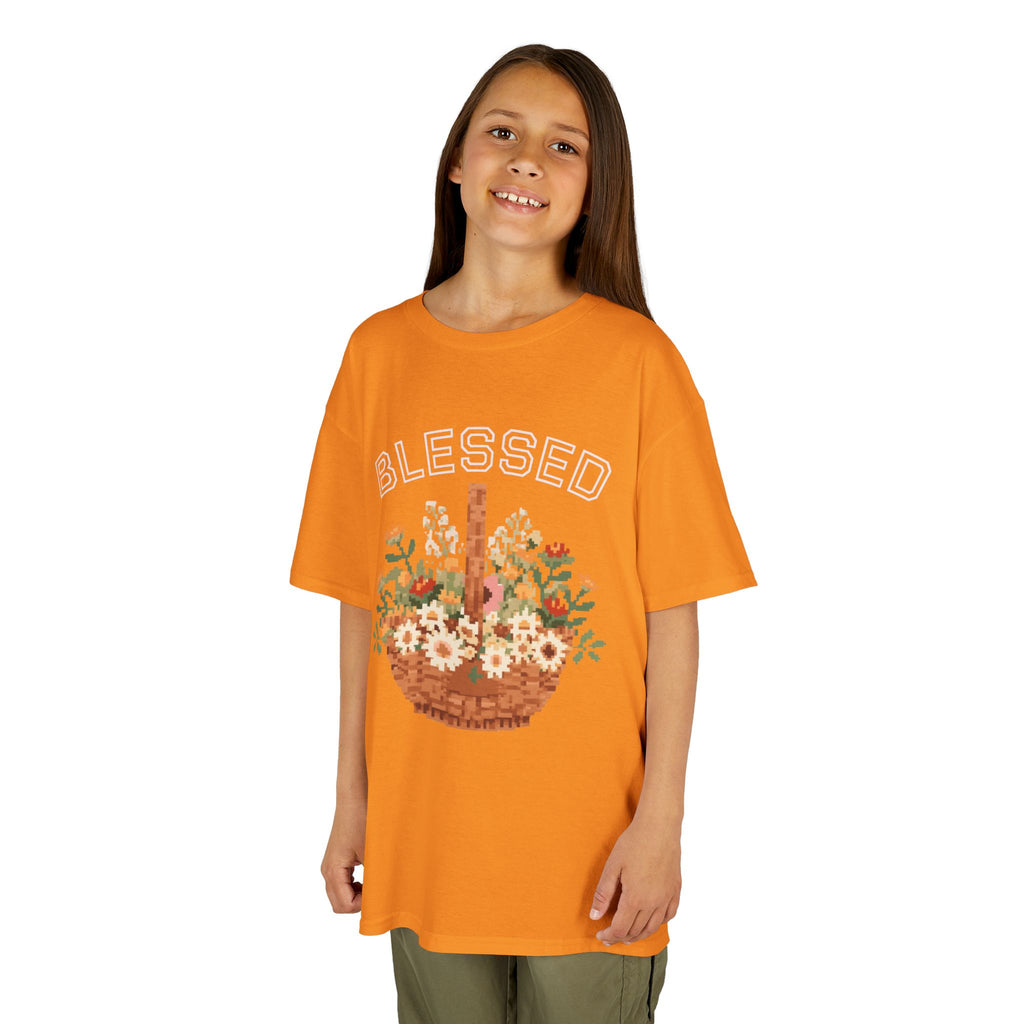 Kids 'Blessed' Floral Basket Tee — Cute Spring Youth T-Shirt