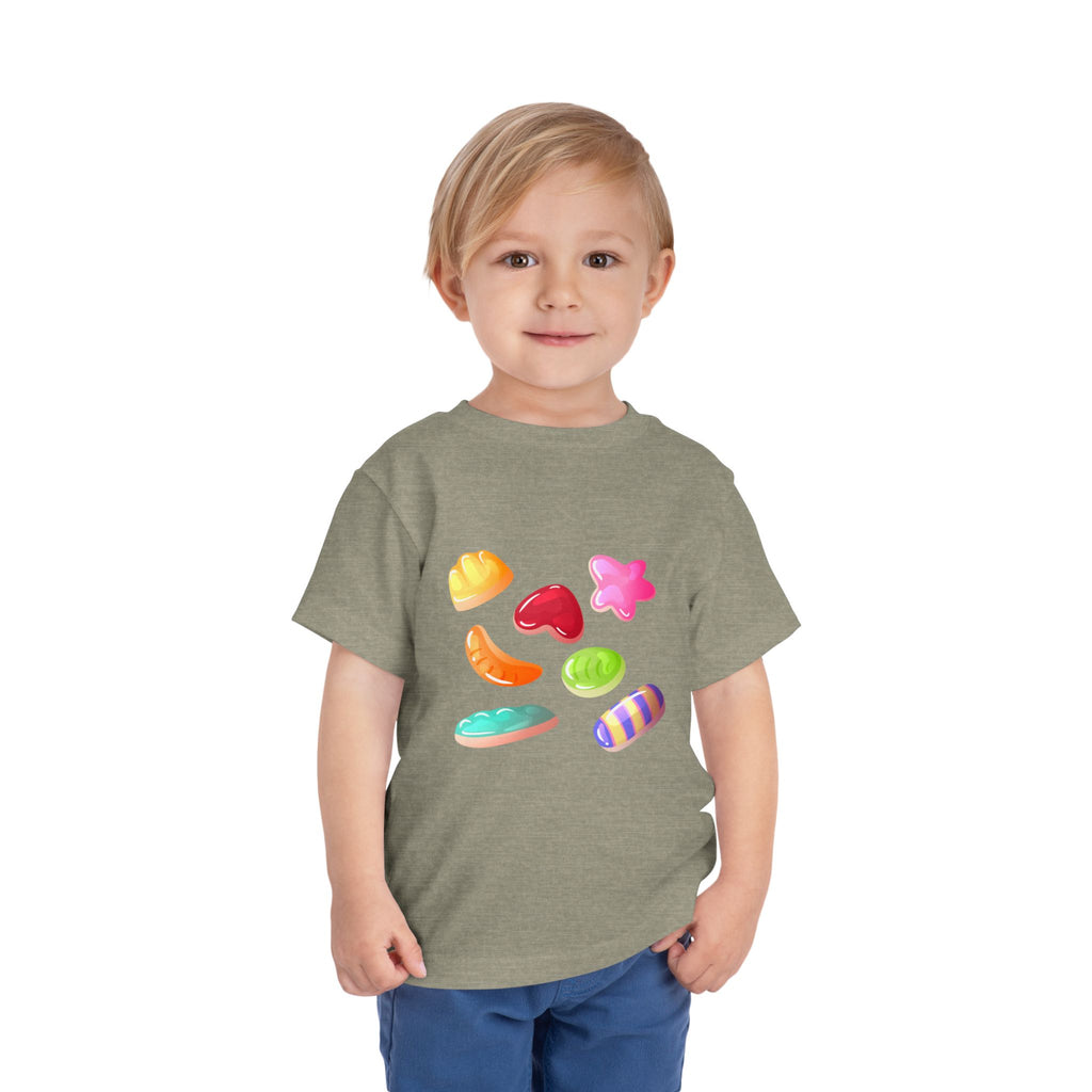 Toddler Candy Shapes Tee — Colorful Candy Heart Star Graphic Shirt for Kids