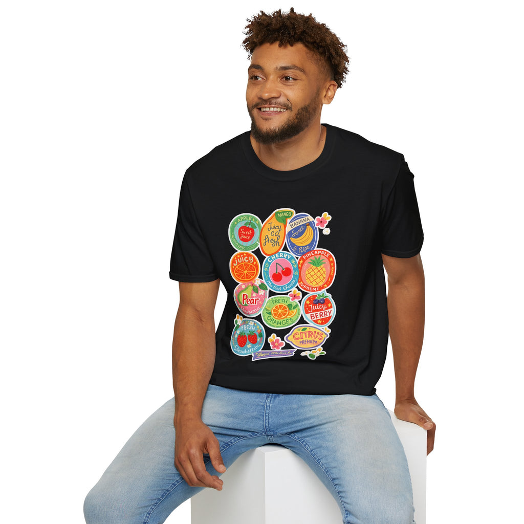 Fruit Label Graphic T-Shirt — Vintage Tropical Citrus Badges Tee