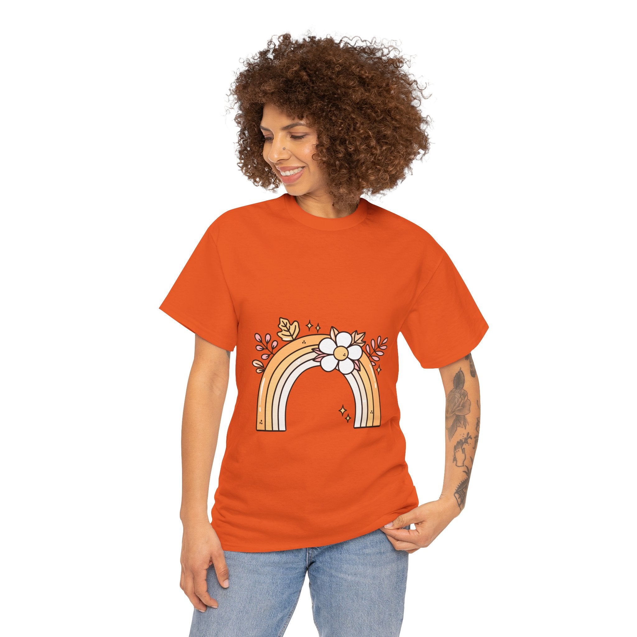 Cute Floral Rainbow Tee — Boho Daisy Rainbow Graphic T-Shirt