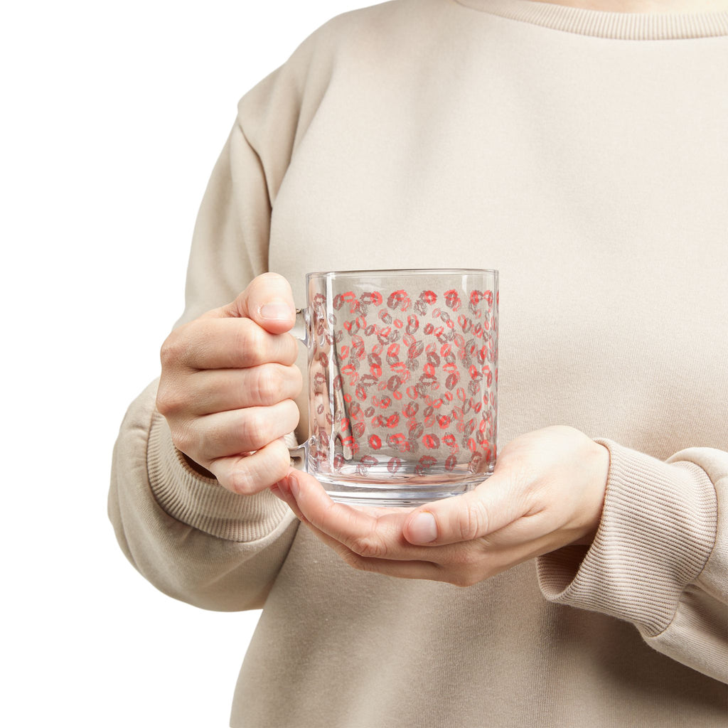 Red Lip Print Glass Mug — 10oz Coffee & Tea Cup