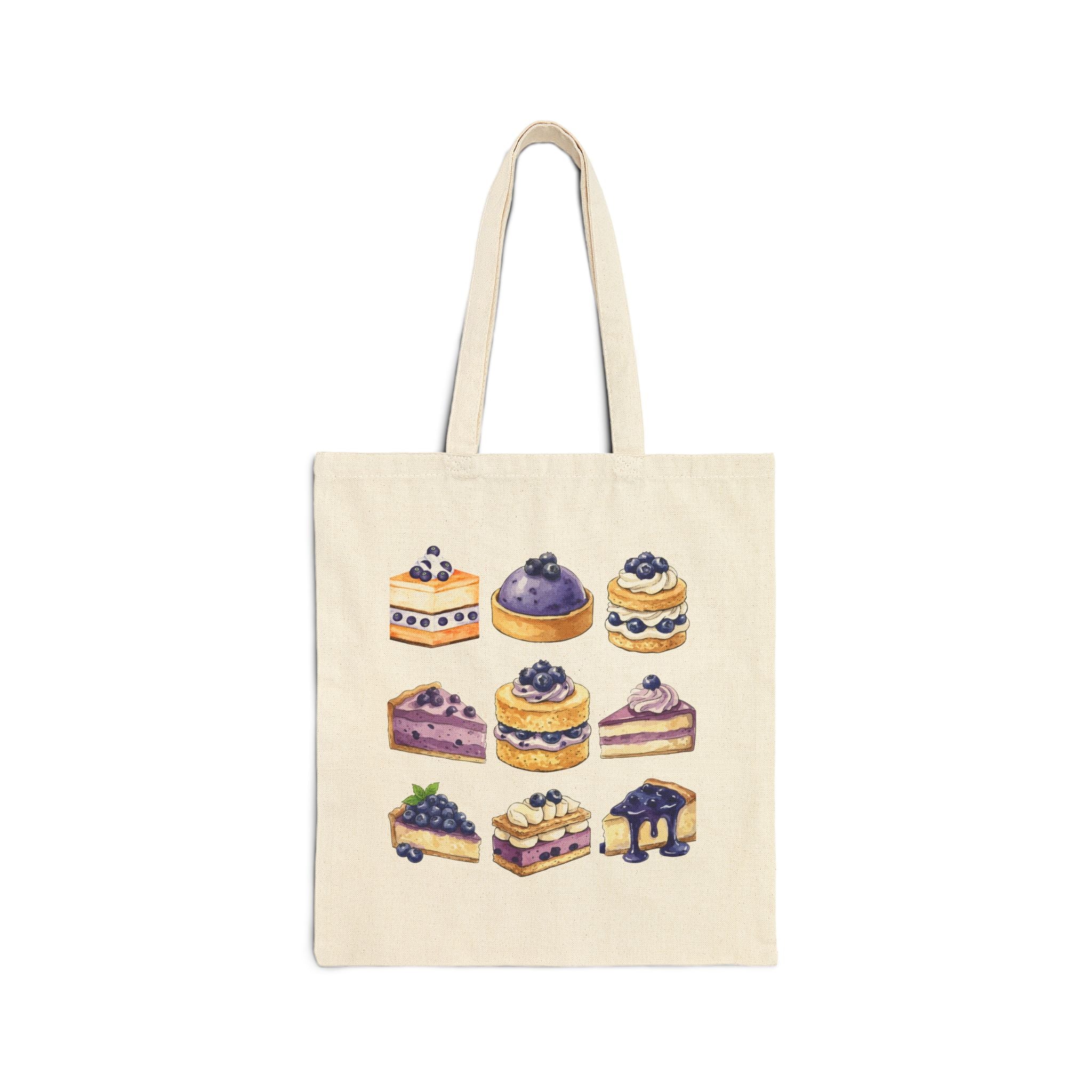 Blueberry Dessert Canvas Tote Bag — Cute Pastry Grocery Shopper Tote