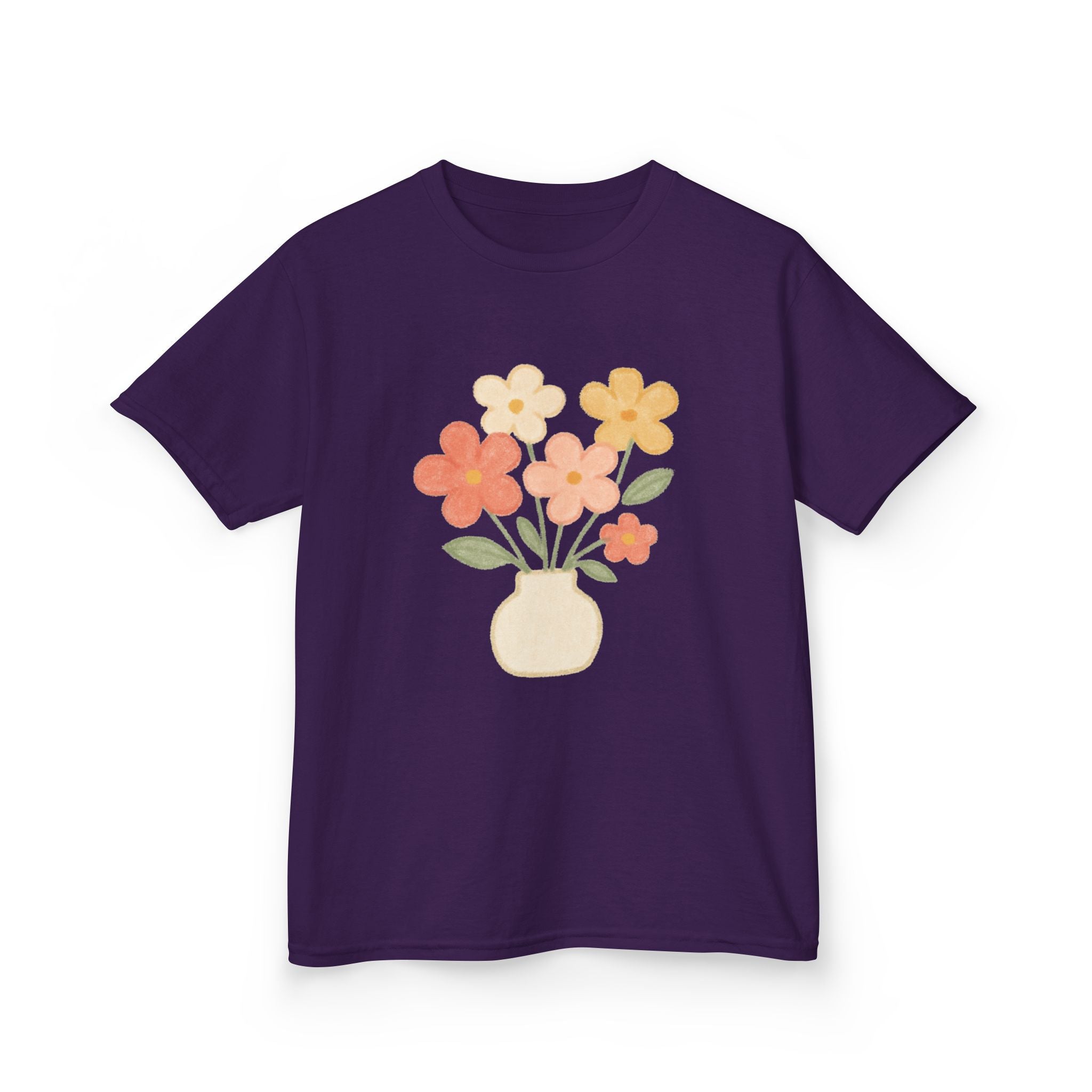 Kids Floral Vase Tee — Cute Retro Flower Graphic Shirt for Children