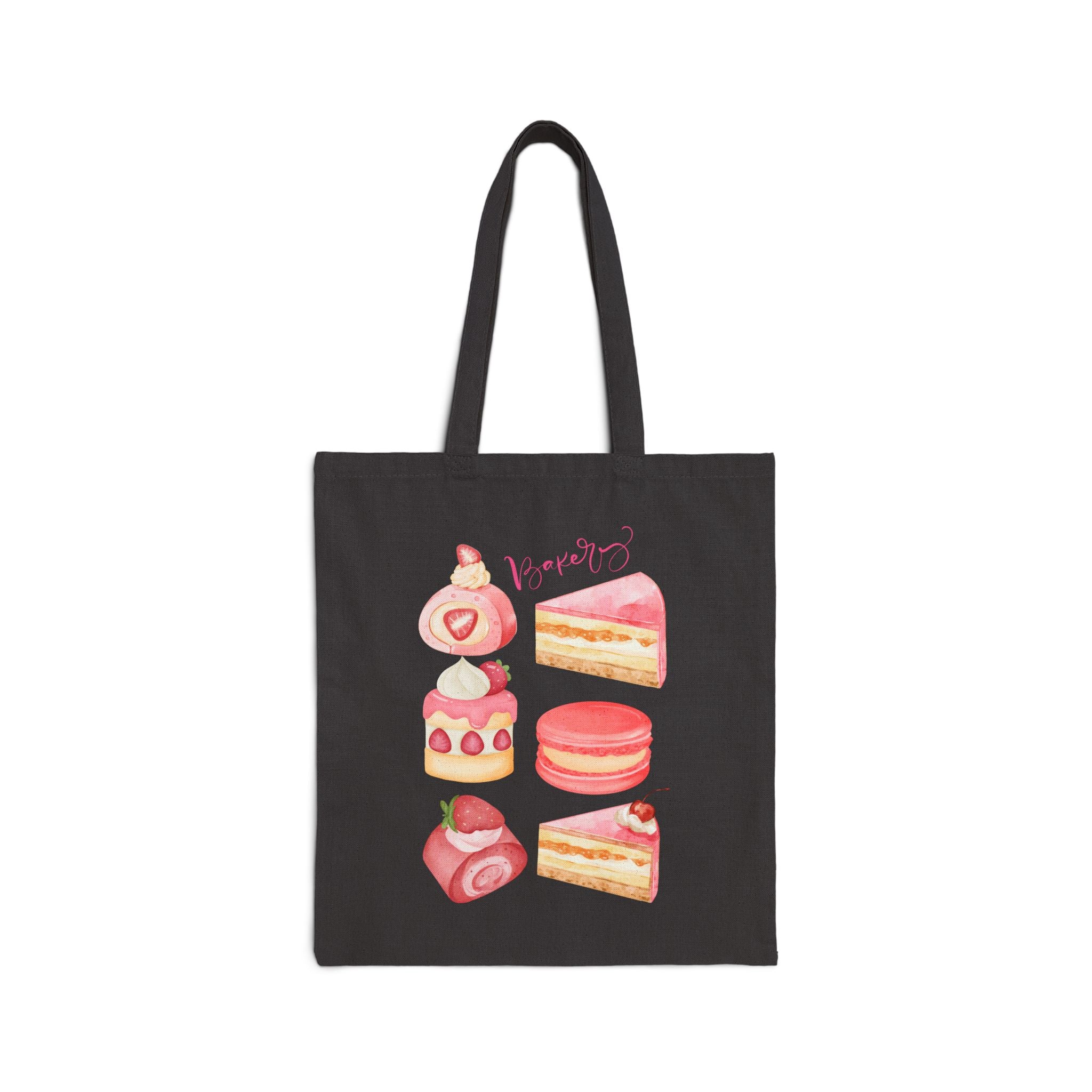 Strawberry Pastel Desserts Canvas Tote — Cute Pink Cakes & Macarons
