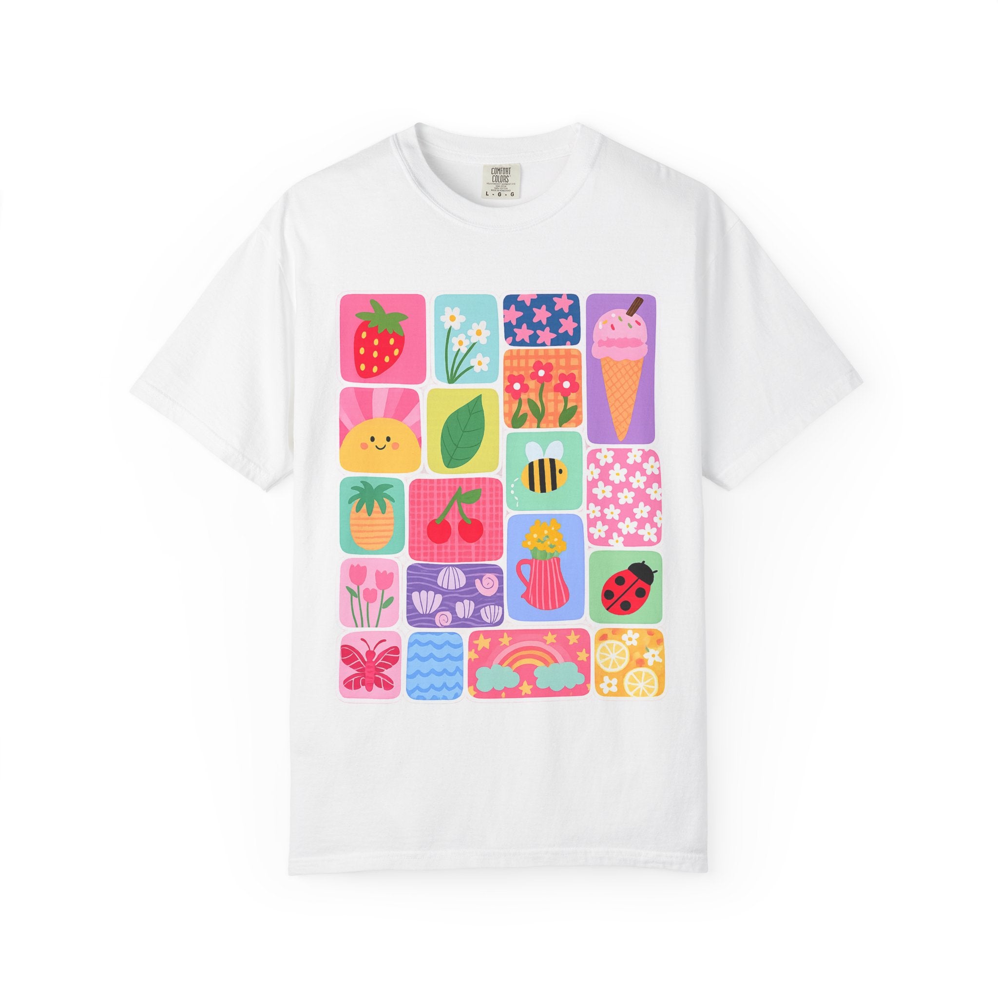 Retro Cute Icons Summer T-Shirt — Colorful Illustration Tee