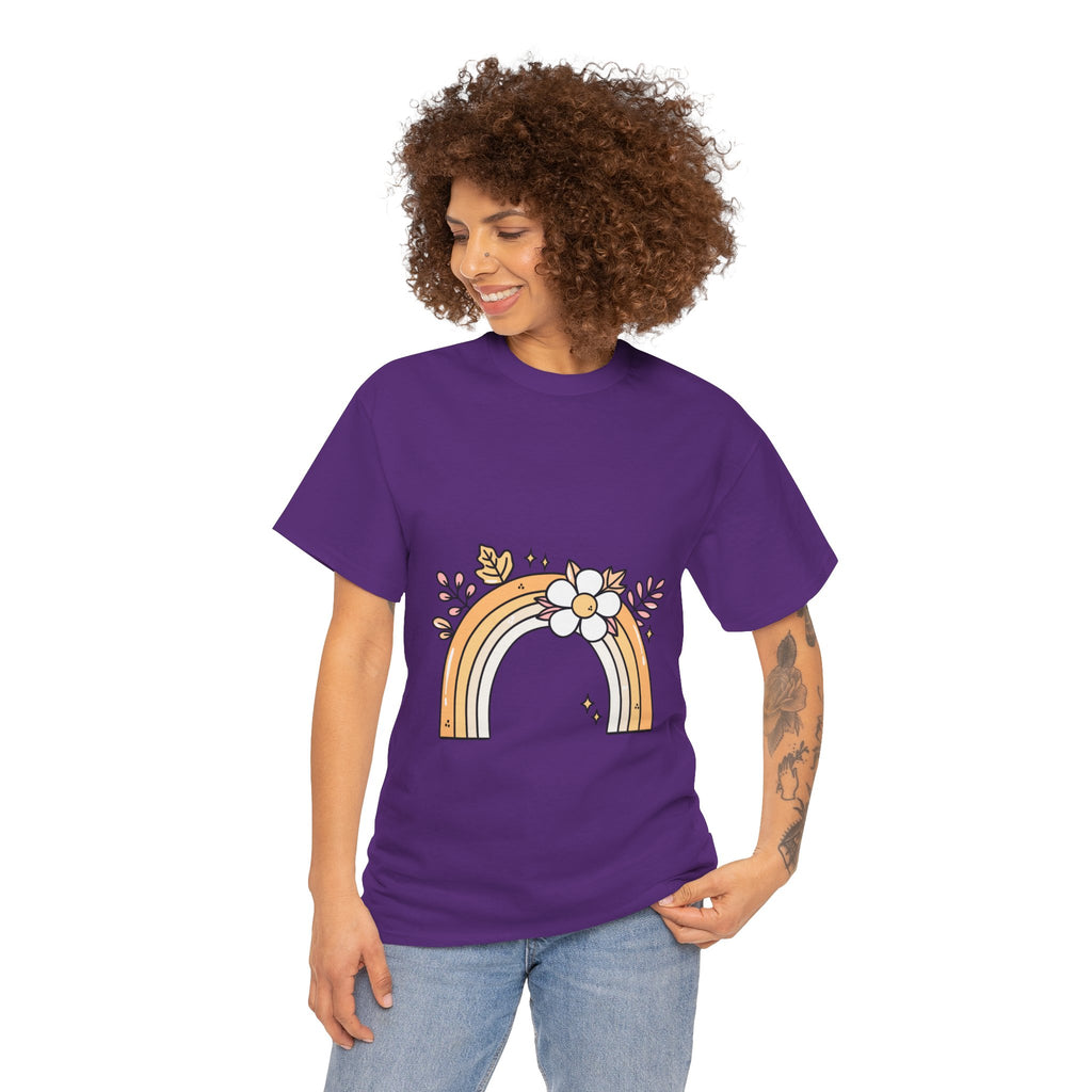 Cute Floral Rainbow Tee — Boho Daisy Rainbow Graphic T-Shirt