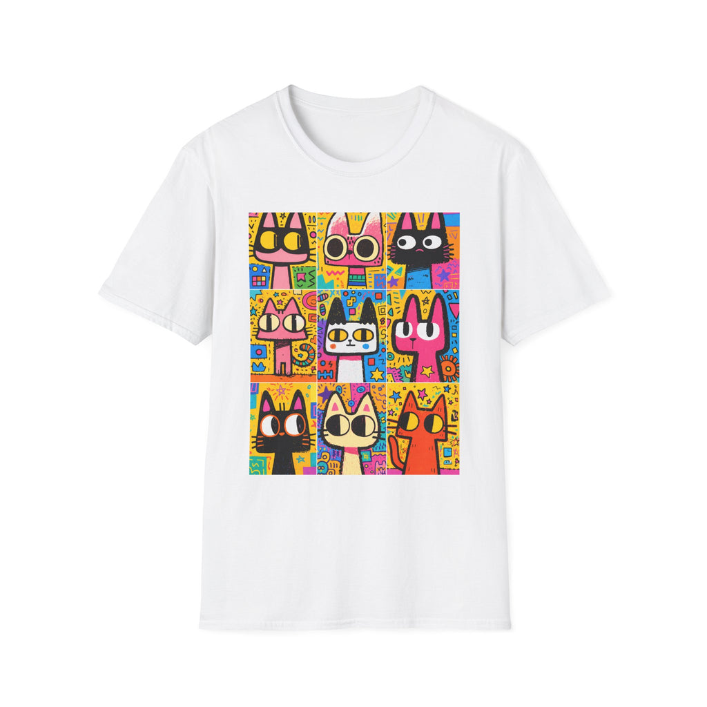 Colorful Pop Art Cats T-Shirt — Cute Cartoon Cat Grid Tee