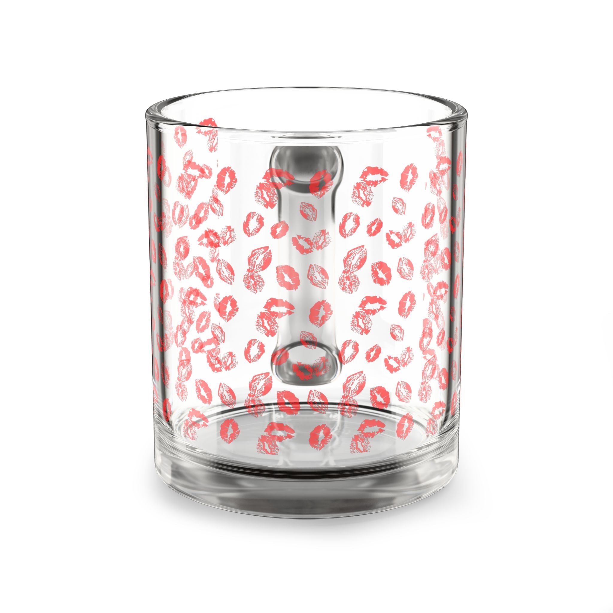 Red Lip Print Glass Mug — 10oz Coffee & Tea Cup