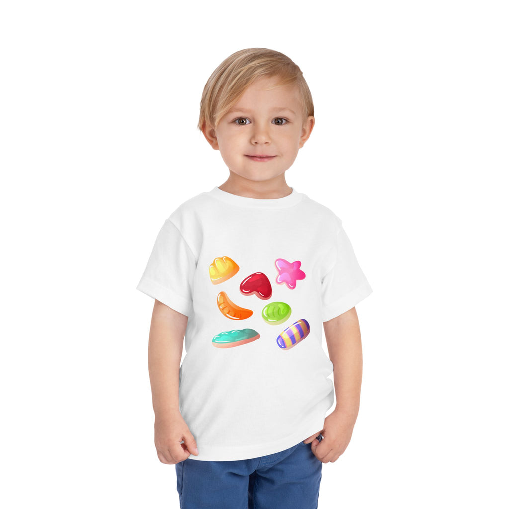 Toddler Candy Shapes Tee — Colorful Candy Heart Star Graphic Shirt for Kids