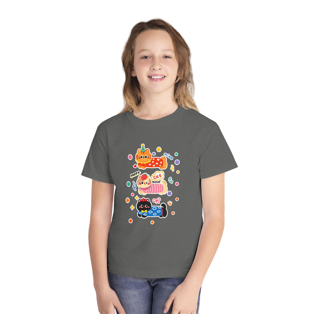 Cute Stacked Cat Donuts Youth Tee — Mint Kids T-Shirt