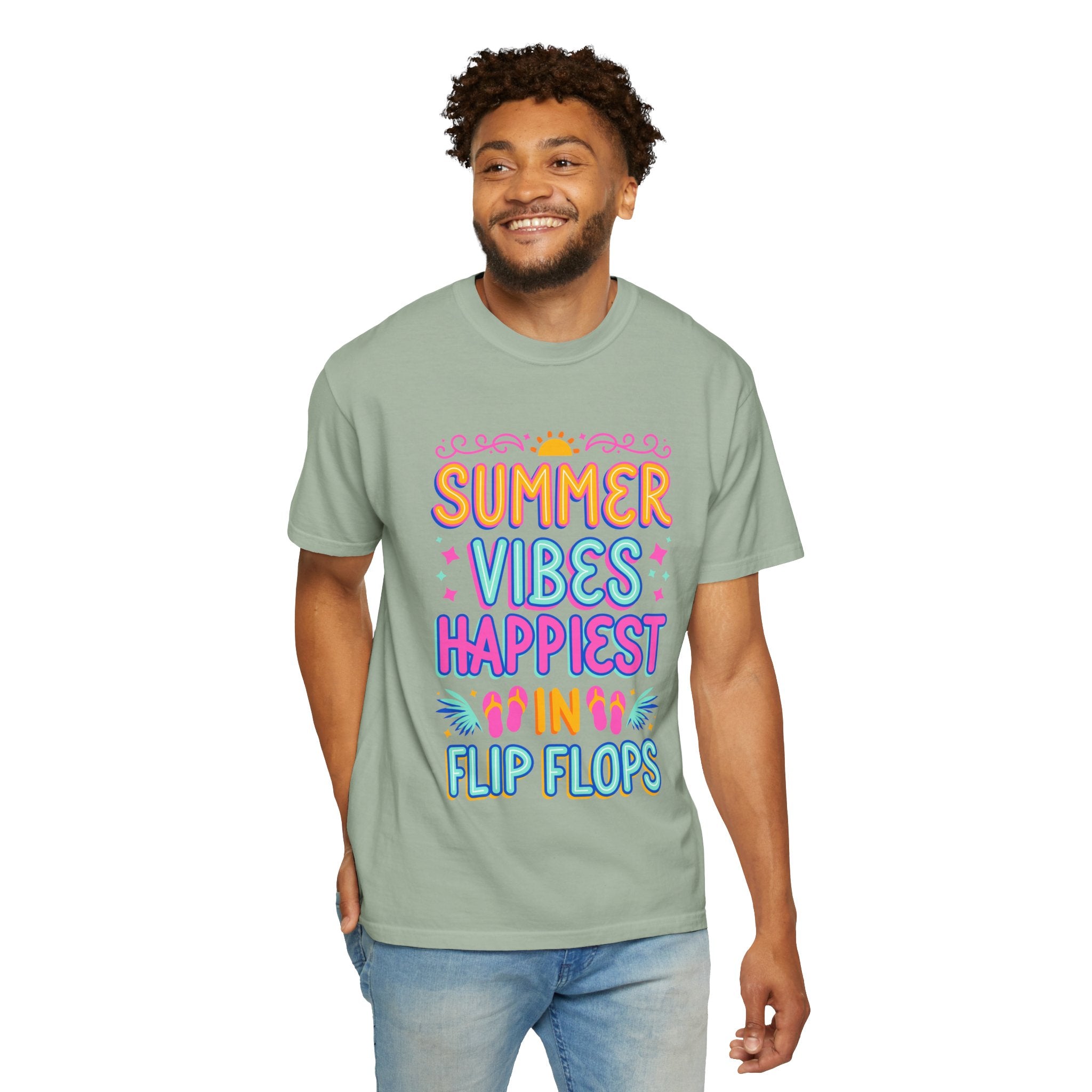Summer Vibes Happiest in Flip Flops Text Printed Unisex T-Shirt