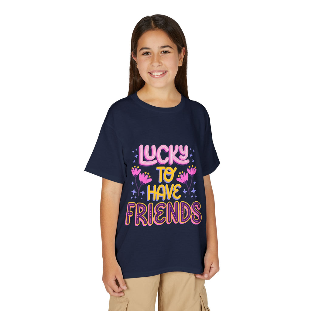 Youth T-Shirt — "Lucky to Have Friends" Cute Floral Friendship Tee