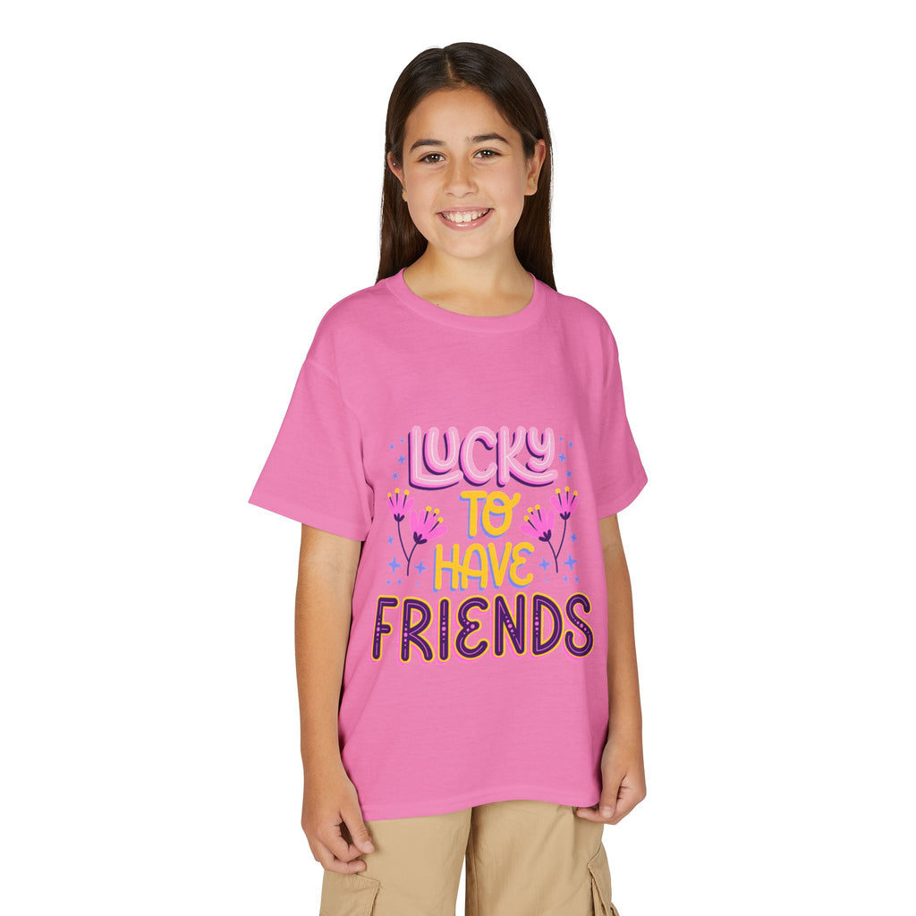 Youth T-Shirt — "Lucky to Have Friends" Cute Floral Friendship Tee