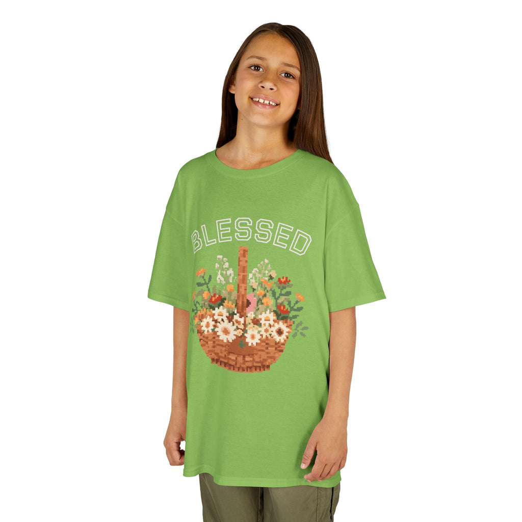 Kids 'Blessed' Floral Basket Tee — Cute Spring Youth T-Shirt