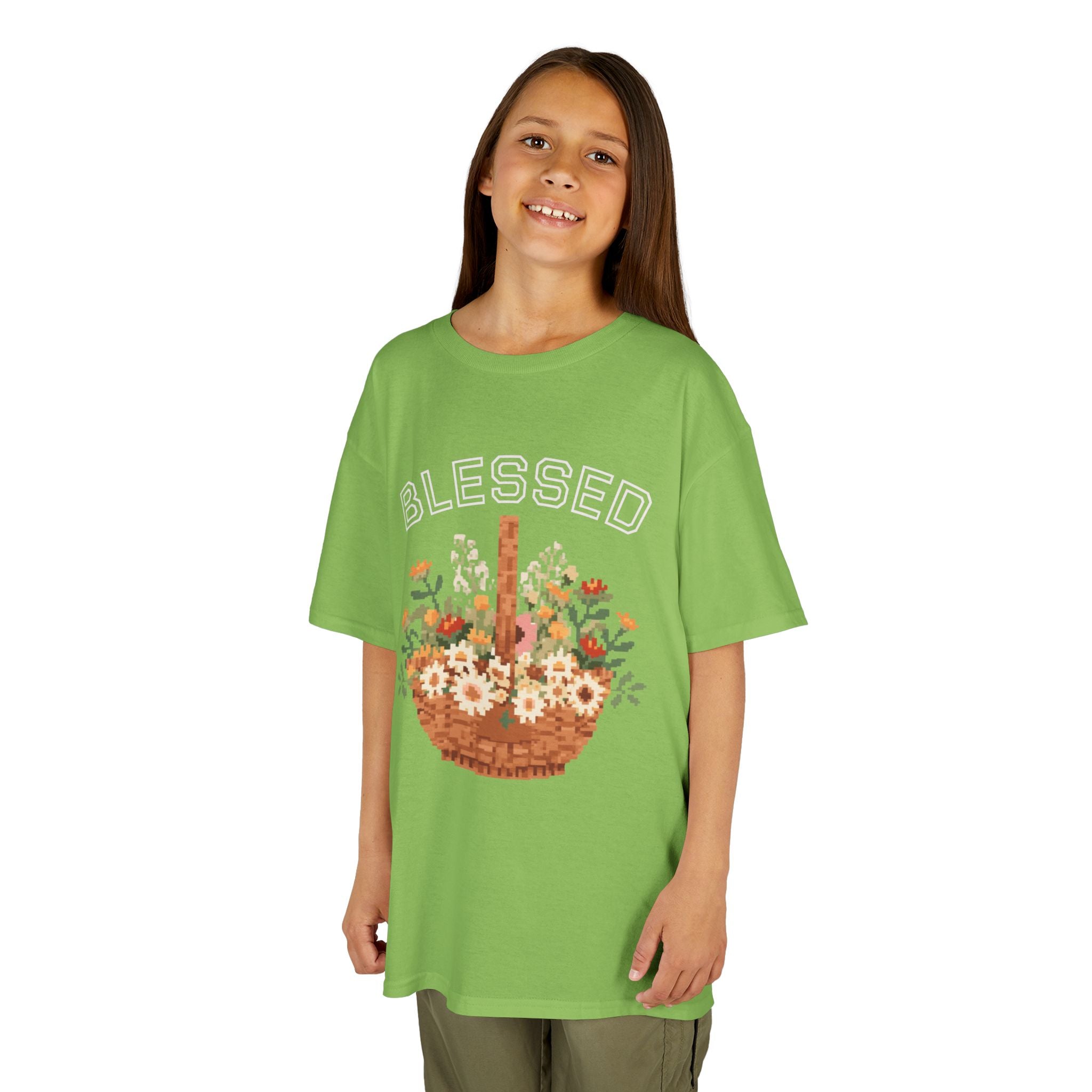 Kids 'Blessed' Floral Basket Tee — Cute Spring Youth T-Shirt