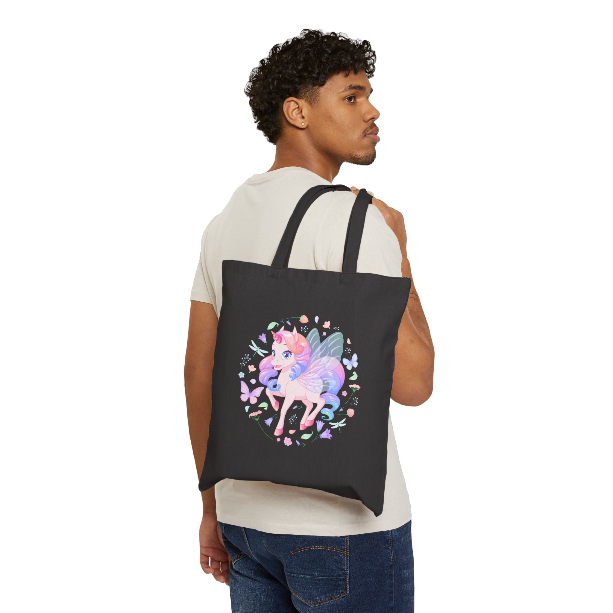 Cute Magical Unicorn Tote Bag — Pastel Rainbow Magical Cotton Canvas Shopper