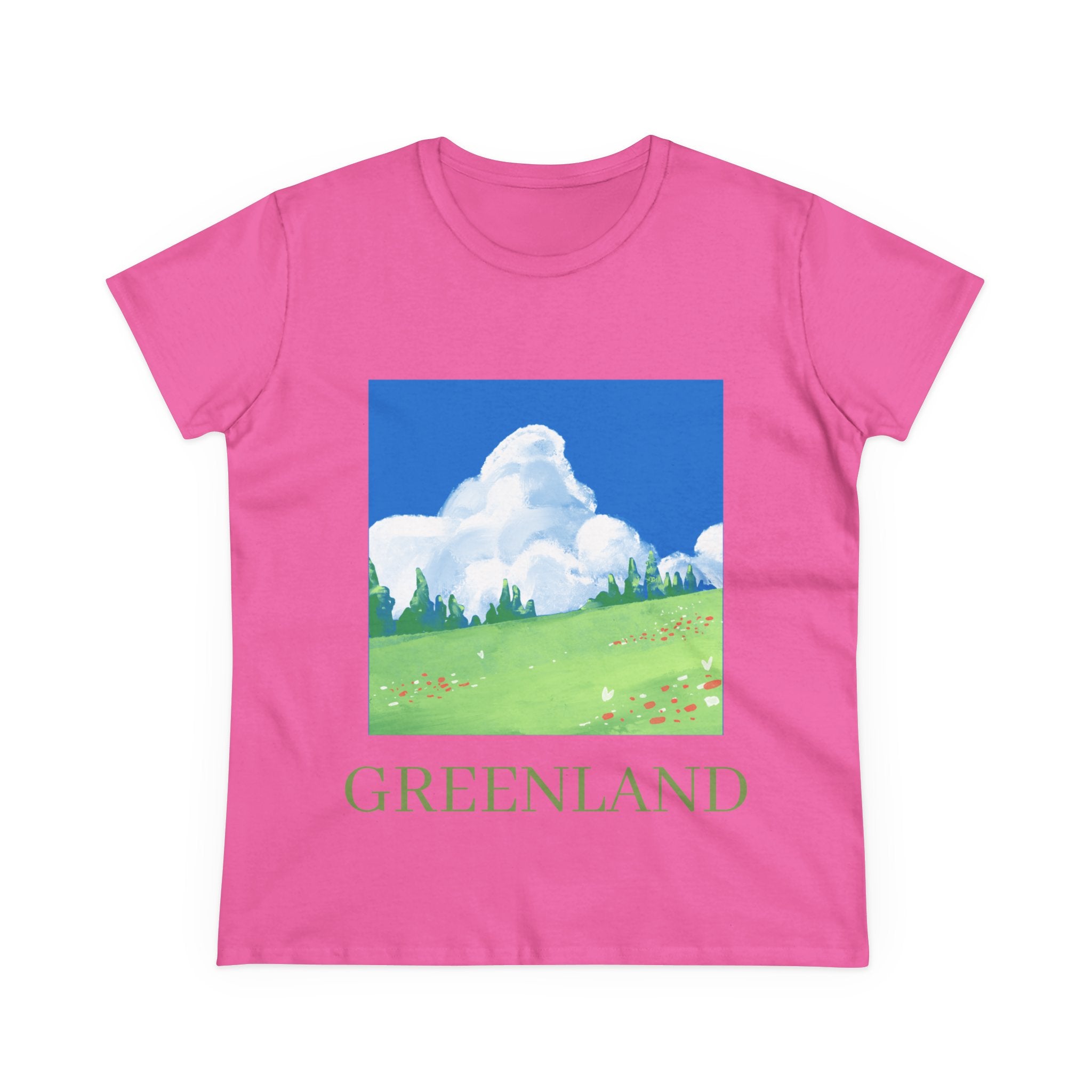 Greenland Scenic Tee — Pastel Meadow Graphic T‑Shirt