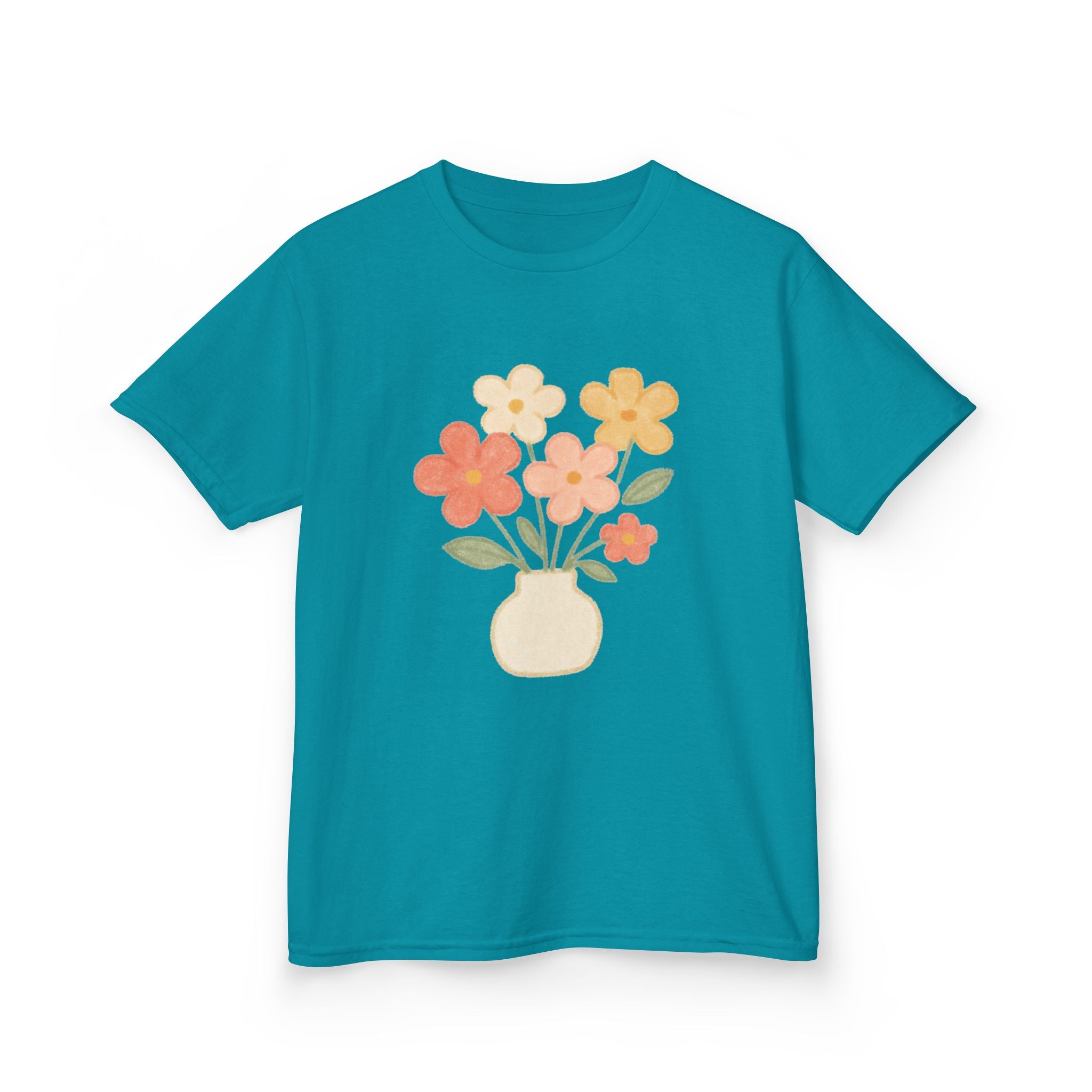 Kids Floral Vase Tee — Cute Retro Flower Graphic Shirt for Children