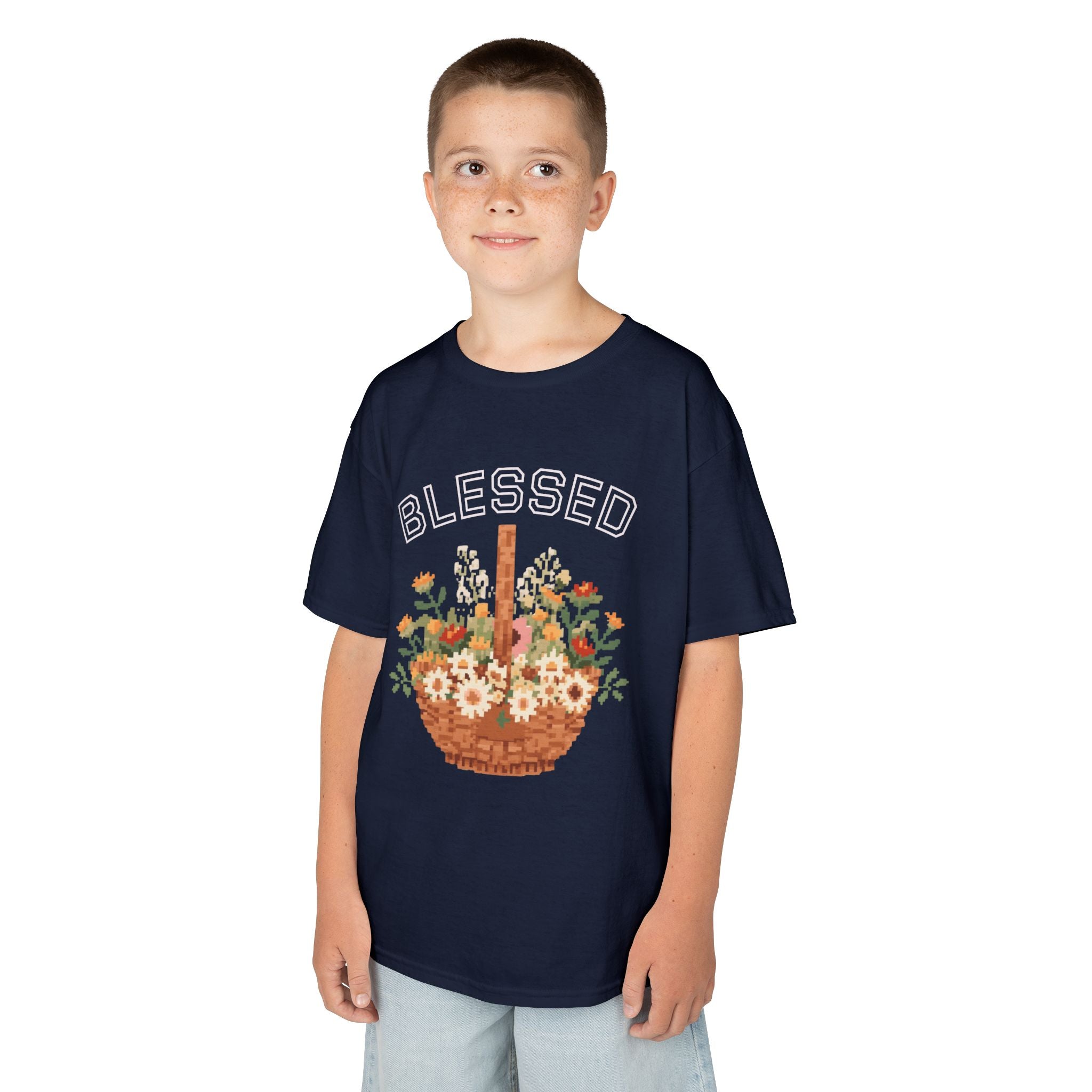 Kids 'Blessed' Floral Basket Tee — Cute Spring Youth T-Shirt
