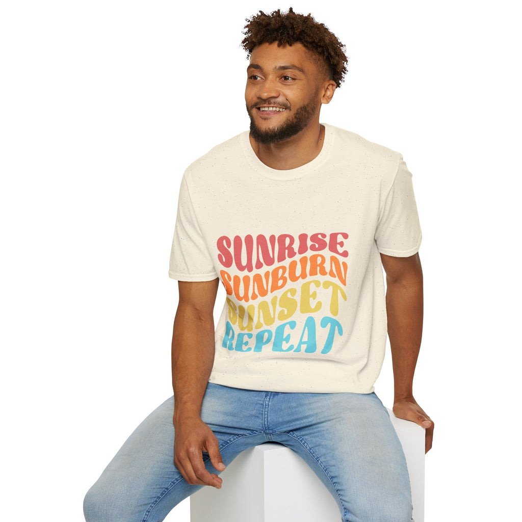 Sunrise Sunburn Sunset Repeat Text Printed T-Shirt