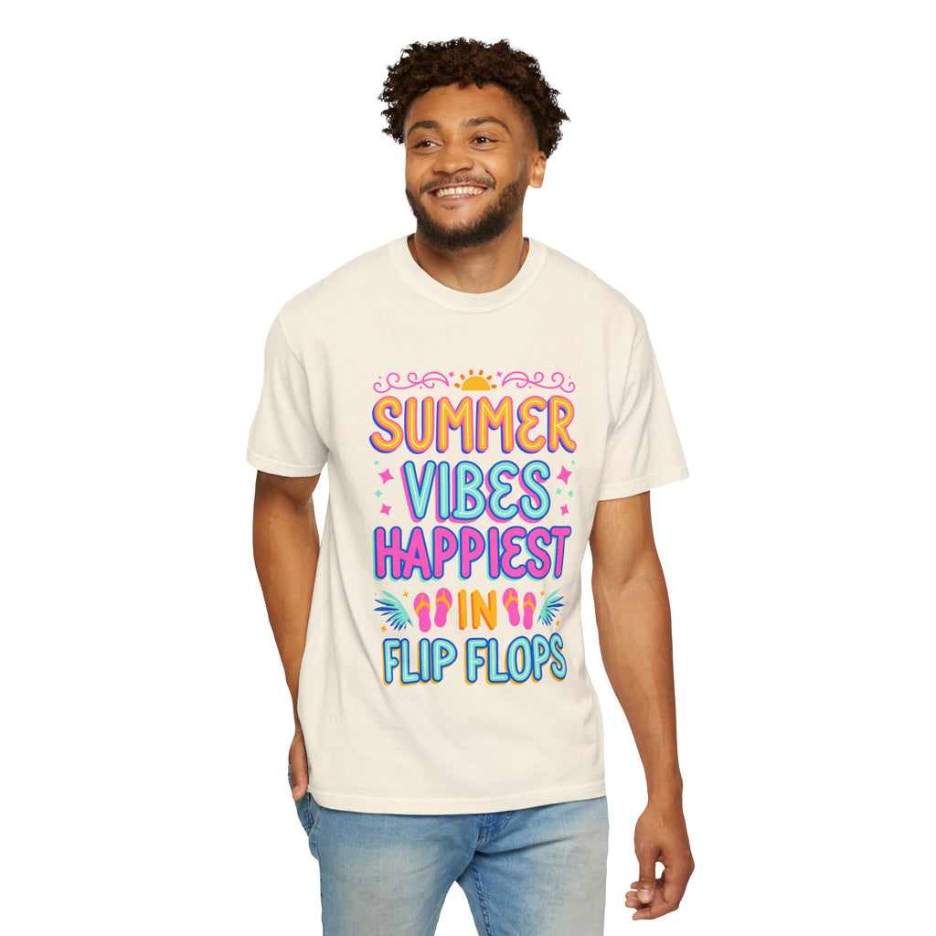 Summer Vibes Happiest in Flip Flops Text Printed Unisex T-Shirt