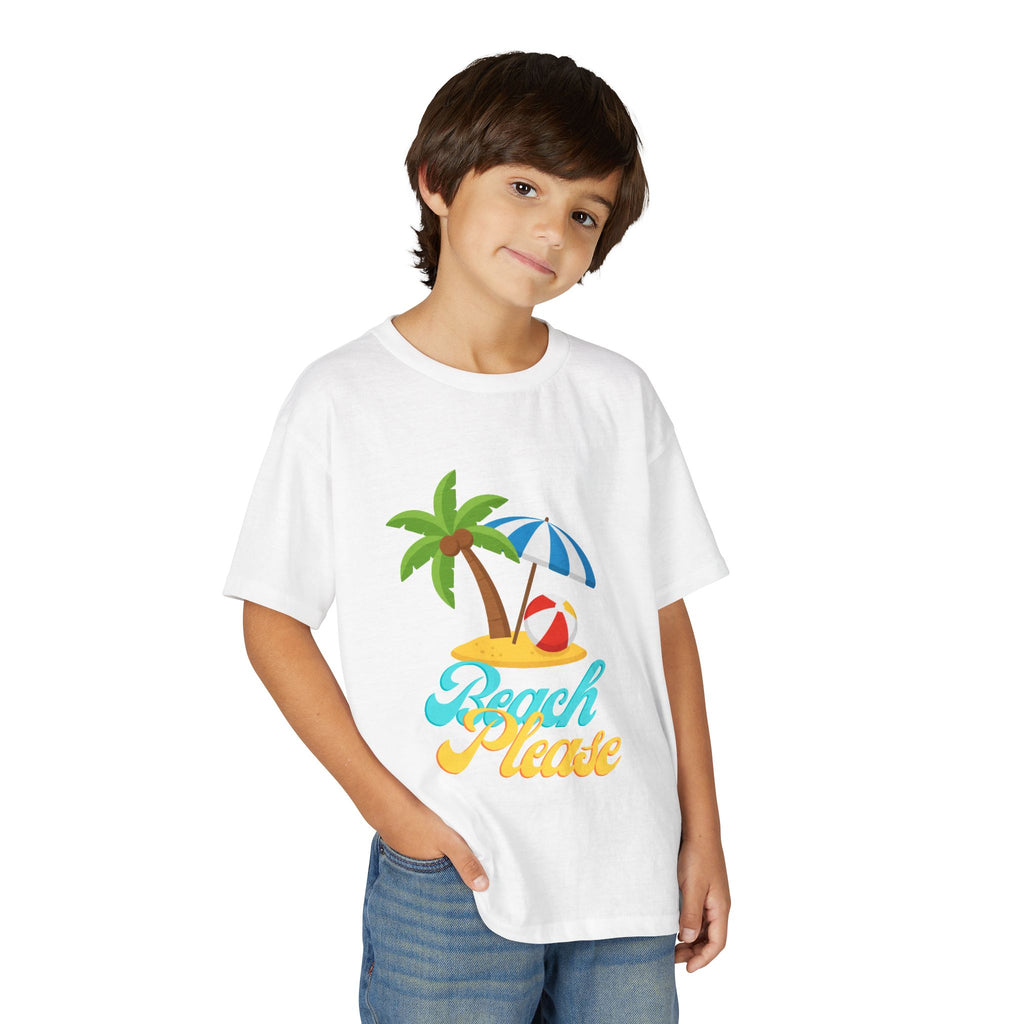 Youth Beach Please T-Shirt — Kids Summer Palm Tree & Umbrella Tee