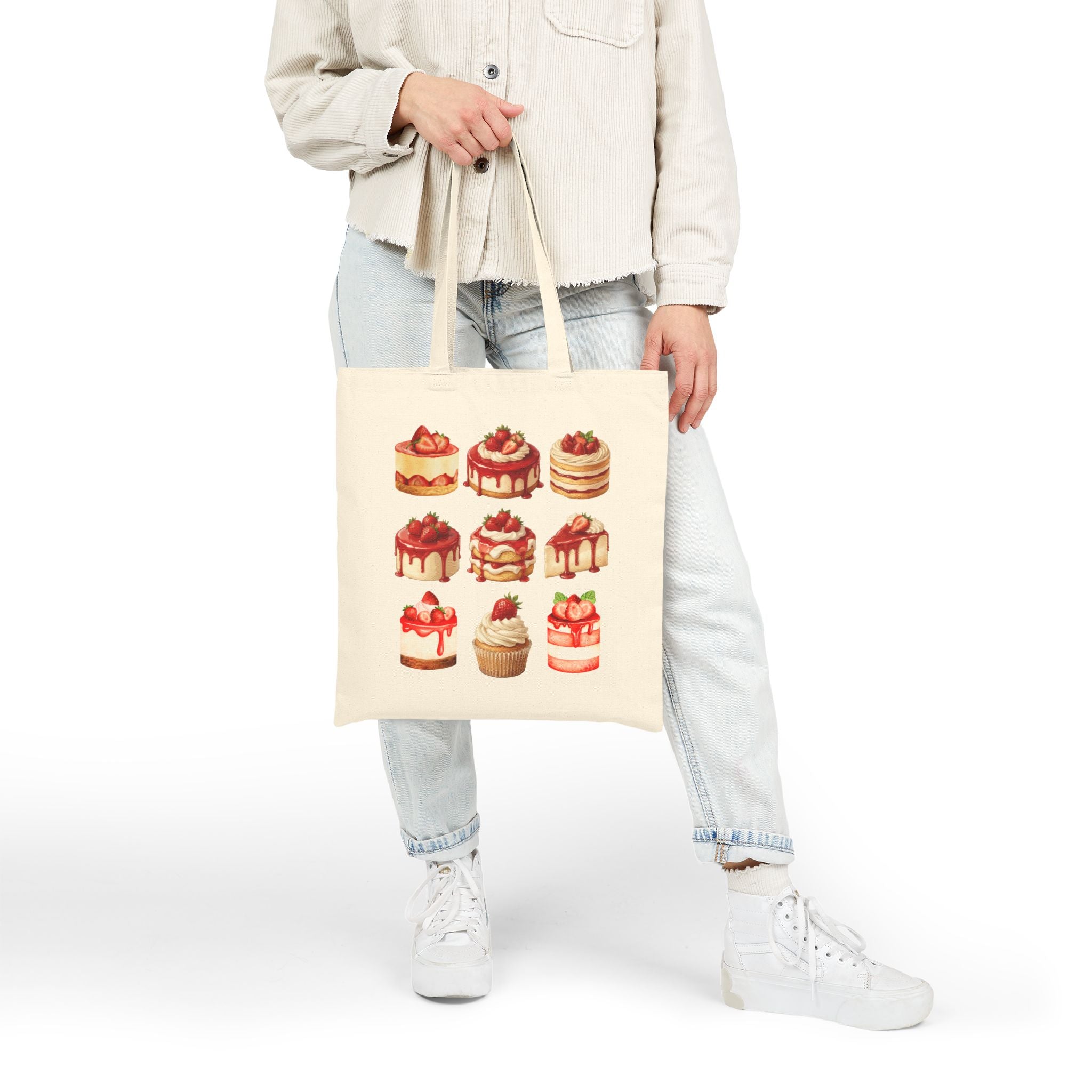 Strawberry Dessert Lover Tote Bag — Cute Strawberry Cakes Canvas Tote