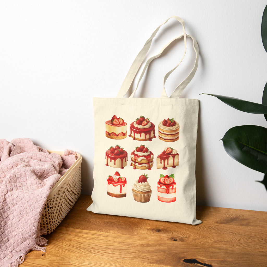 Strawberry Dessert Lover Tote Bag — Cute Strawberry Cakes Canvas Tote