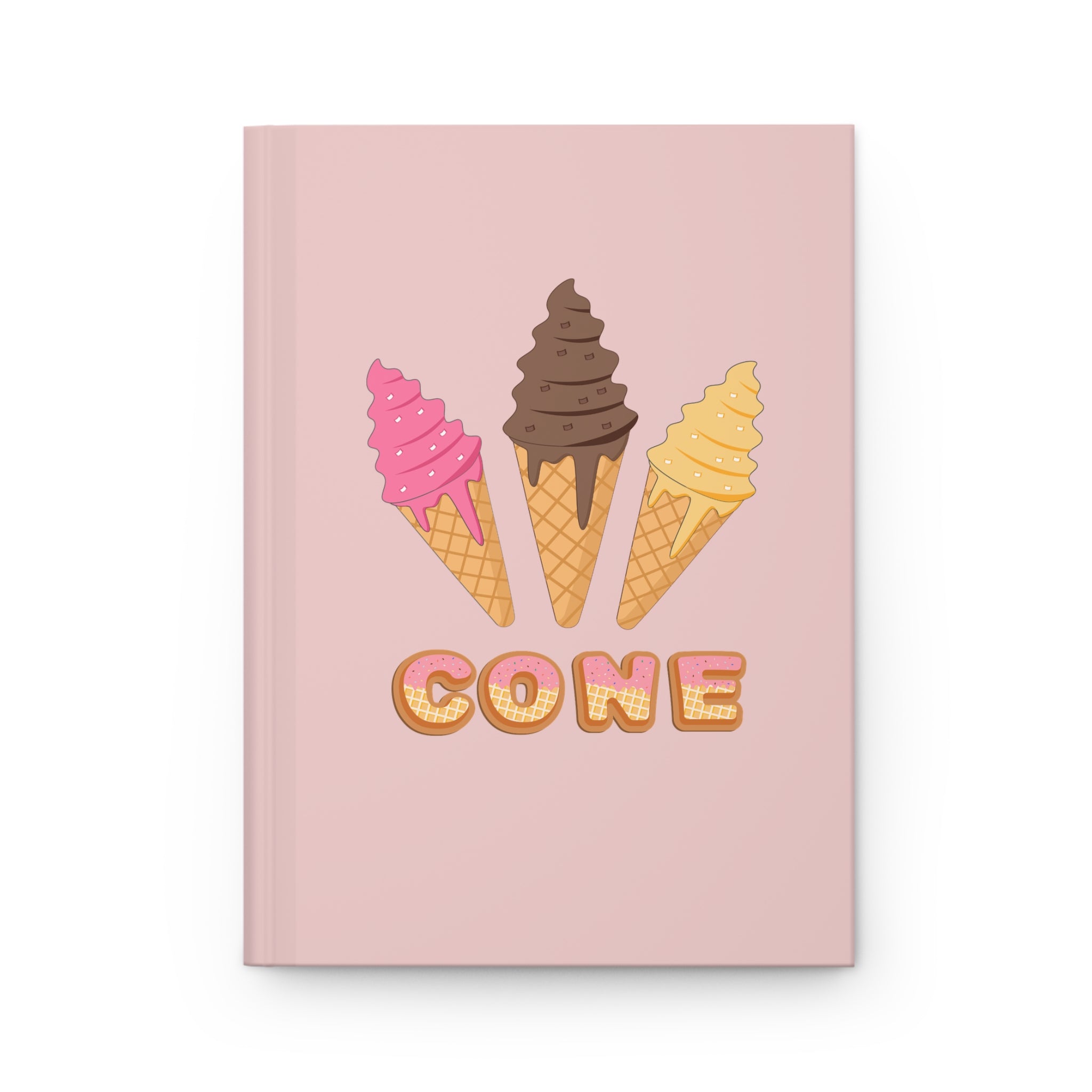 Ice Cream Cone Top Hardcover Journal — Cute Pink Dessert Notebook