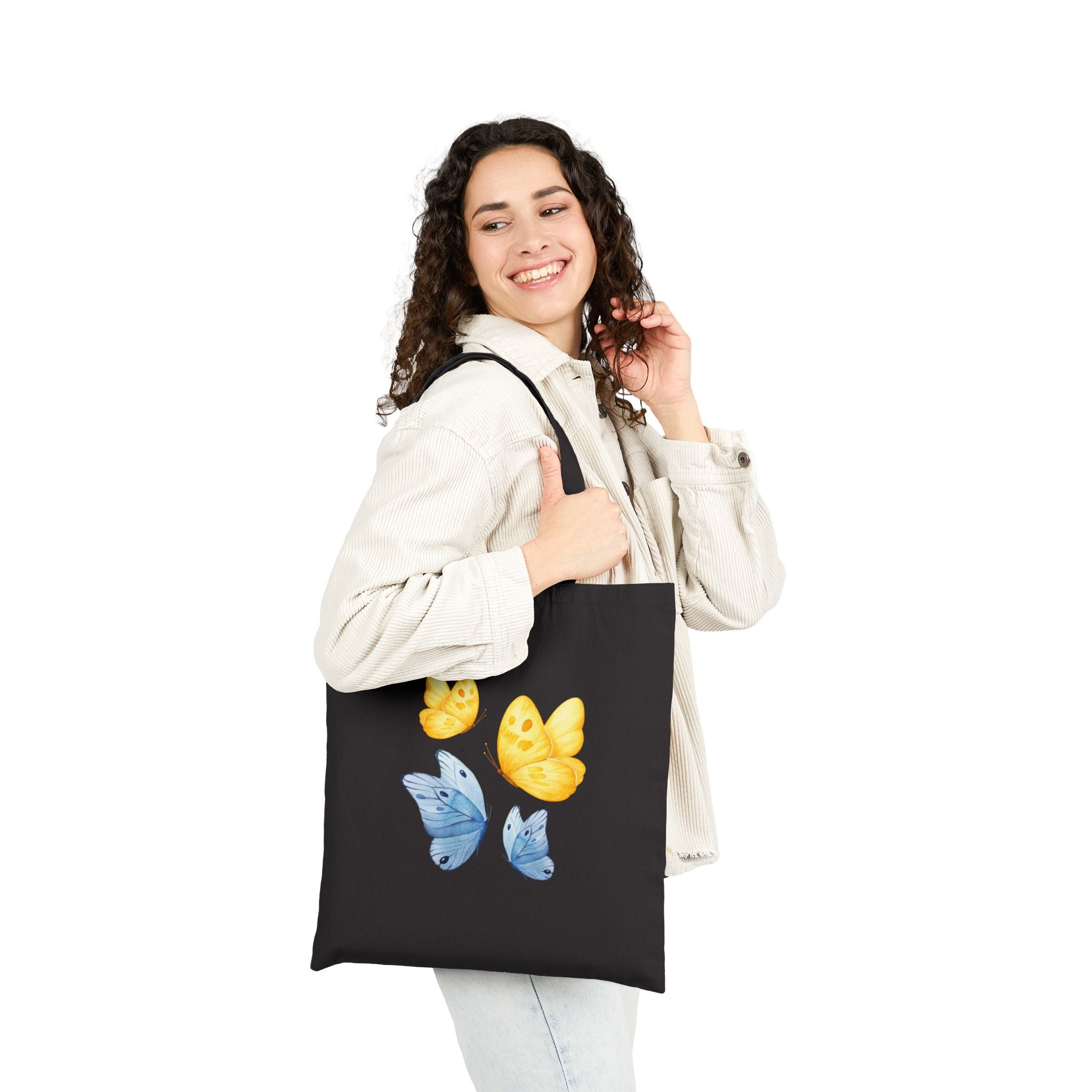 Butterfly Watercolor Tote Bag — Yellow & Blue Canvas Shopper