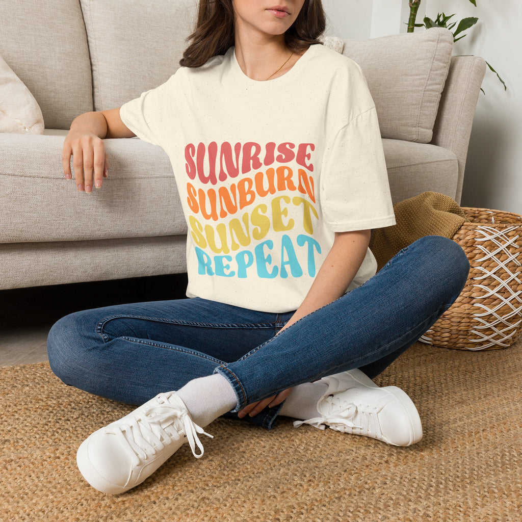 Sunrise Sunburn Sunset Repeat Text Printed T-Shirt