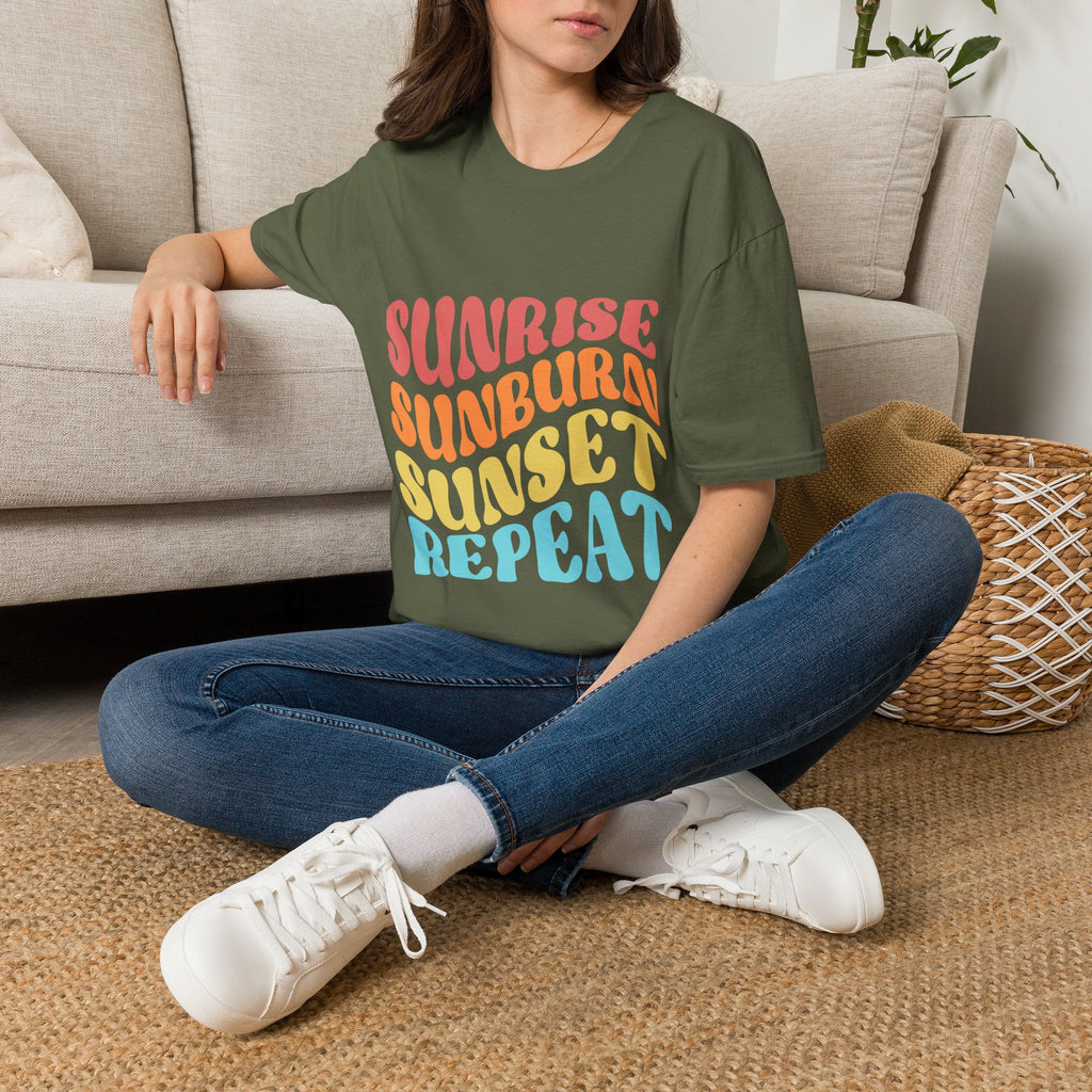 Sunrise Sunburn Sunset Repeat Text Printed T-Shirt