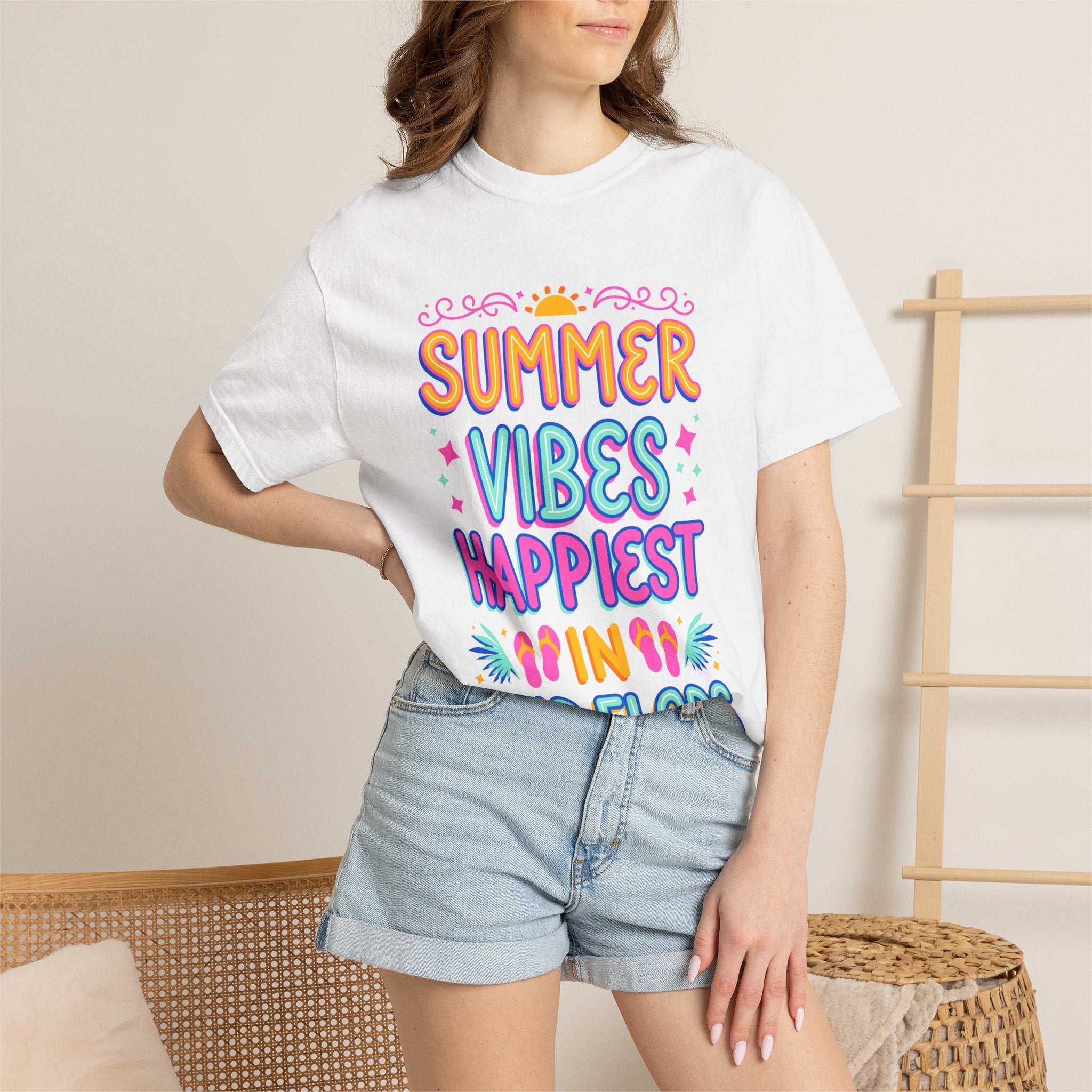 Summer Vibes Happiest in Flip Flops Text Printed Unisex T-Shirt