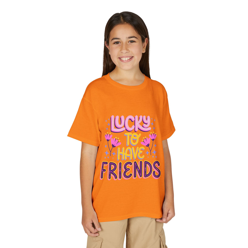 Youth T-Shirt — "Lucky to Have Friends" Cute Floral Friendship Tee