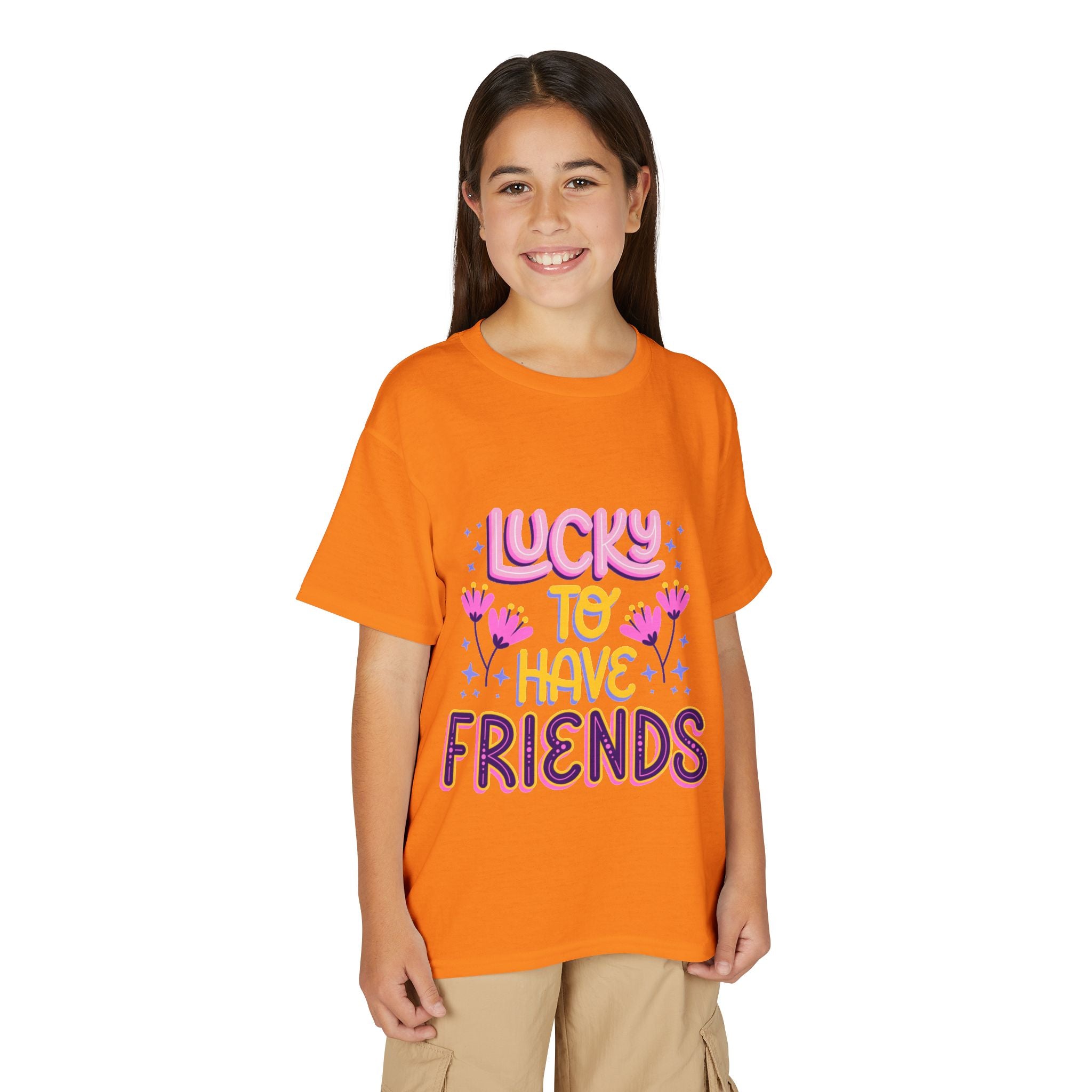 Youth T-Shirt — "Lucky to Have Friends" Cute Floral Friendship Tee