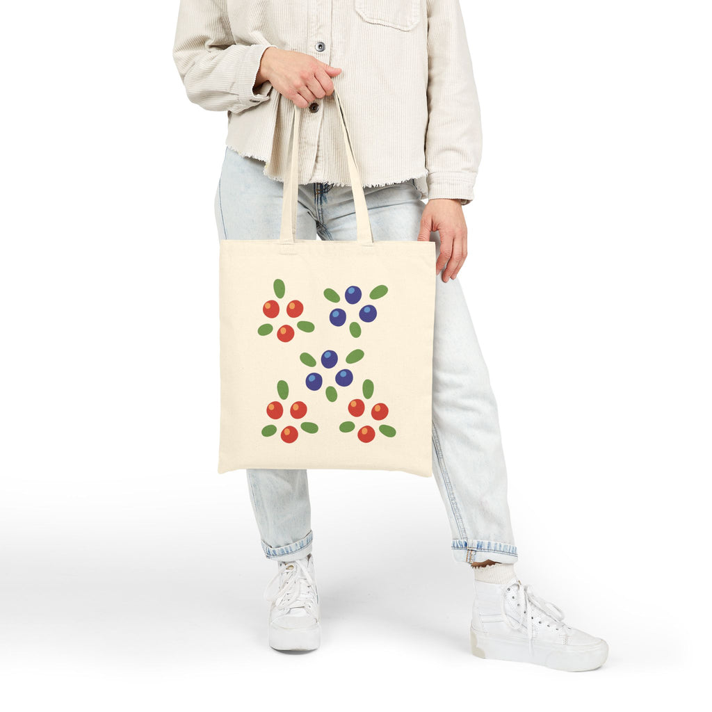 Cotton Canvas Tote Bag — Small Berries Printed Tote, Comfortable Everyday Market Bag