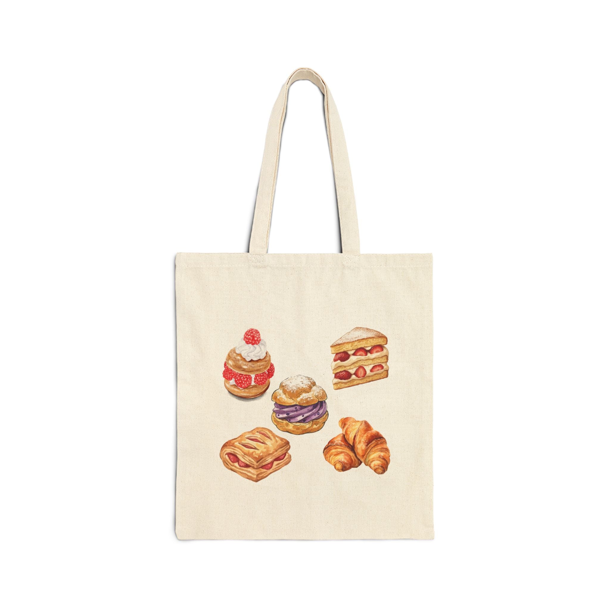 Vintage Bakery Pastries Tote Bag — Cute Watercolor Croissant & Dessert Canvas Tote