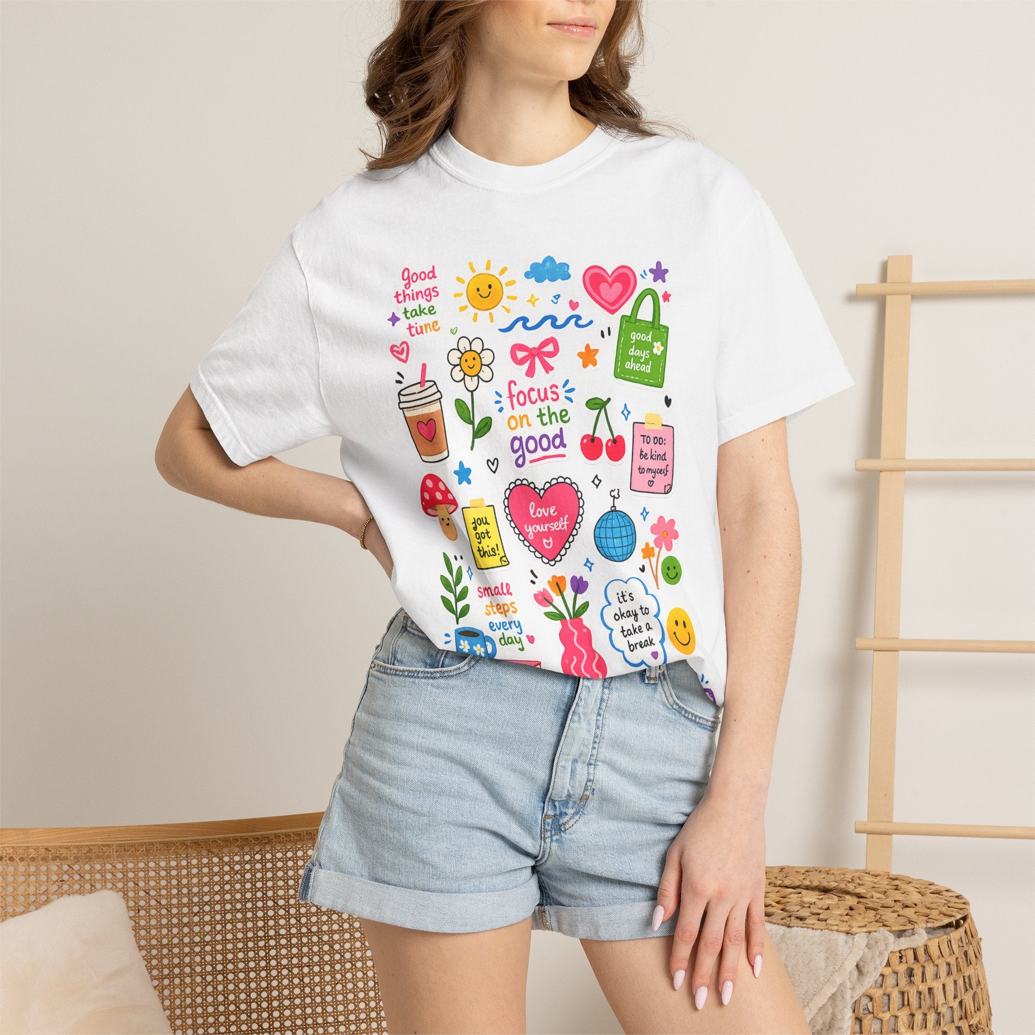 Positive Doodles Graphic T-Shirt — "Focus on the Good" Inspirational Tee