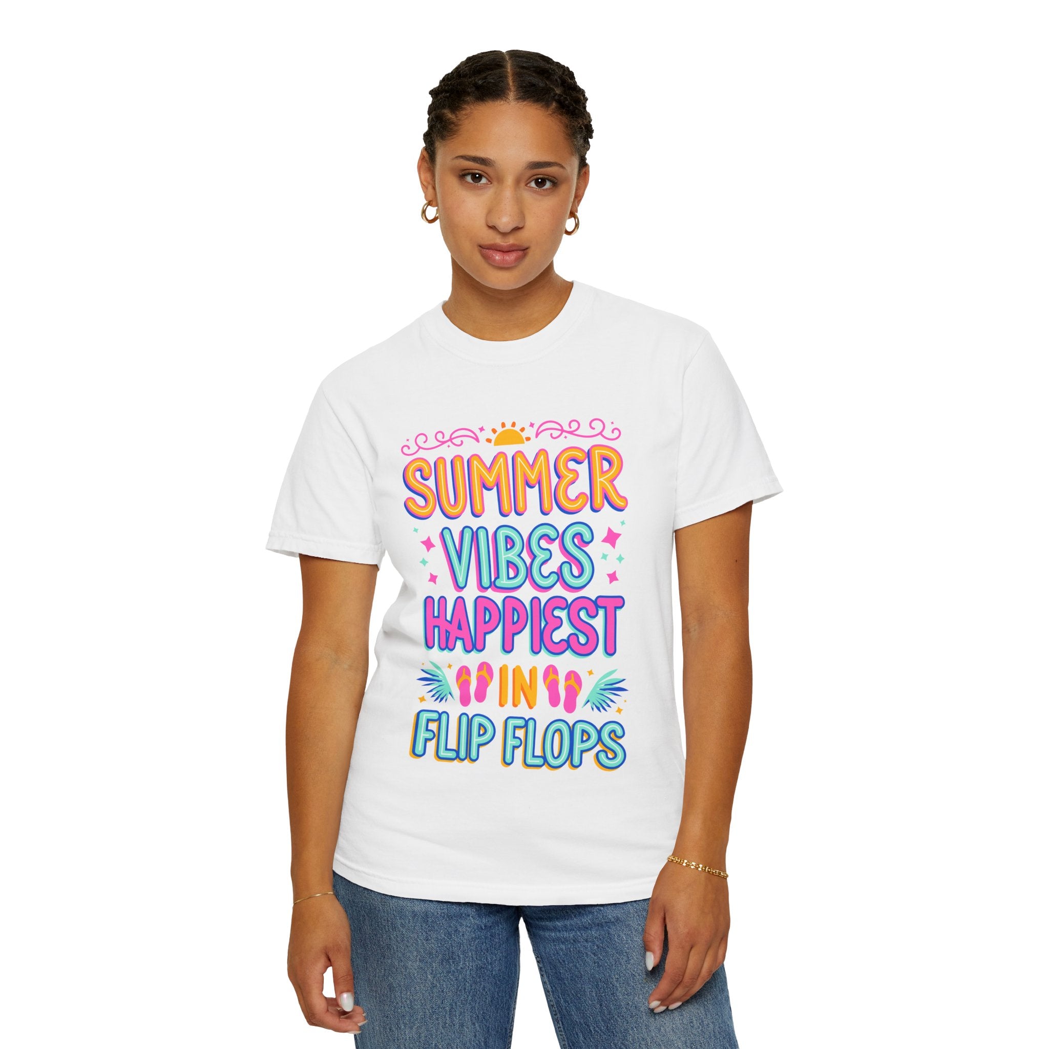 Summer Vibes Happiest in Flip Flops Text Printed Unisex T-Shirt