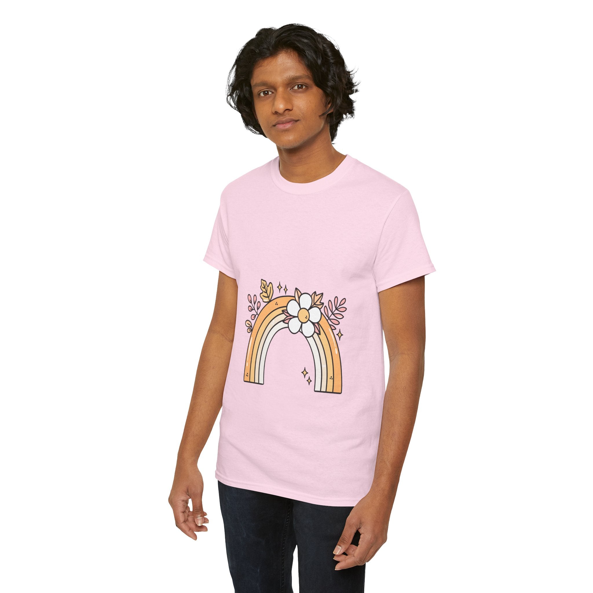 Cute Floral Rainbow Tee — Boho Daisy Rainbow Graphic T-Shirt