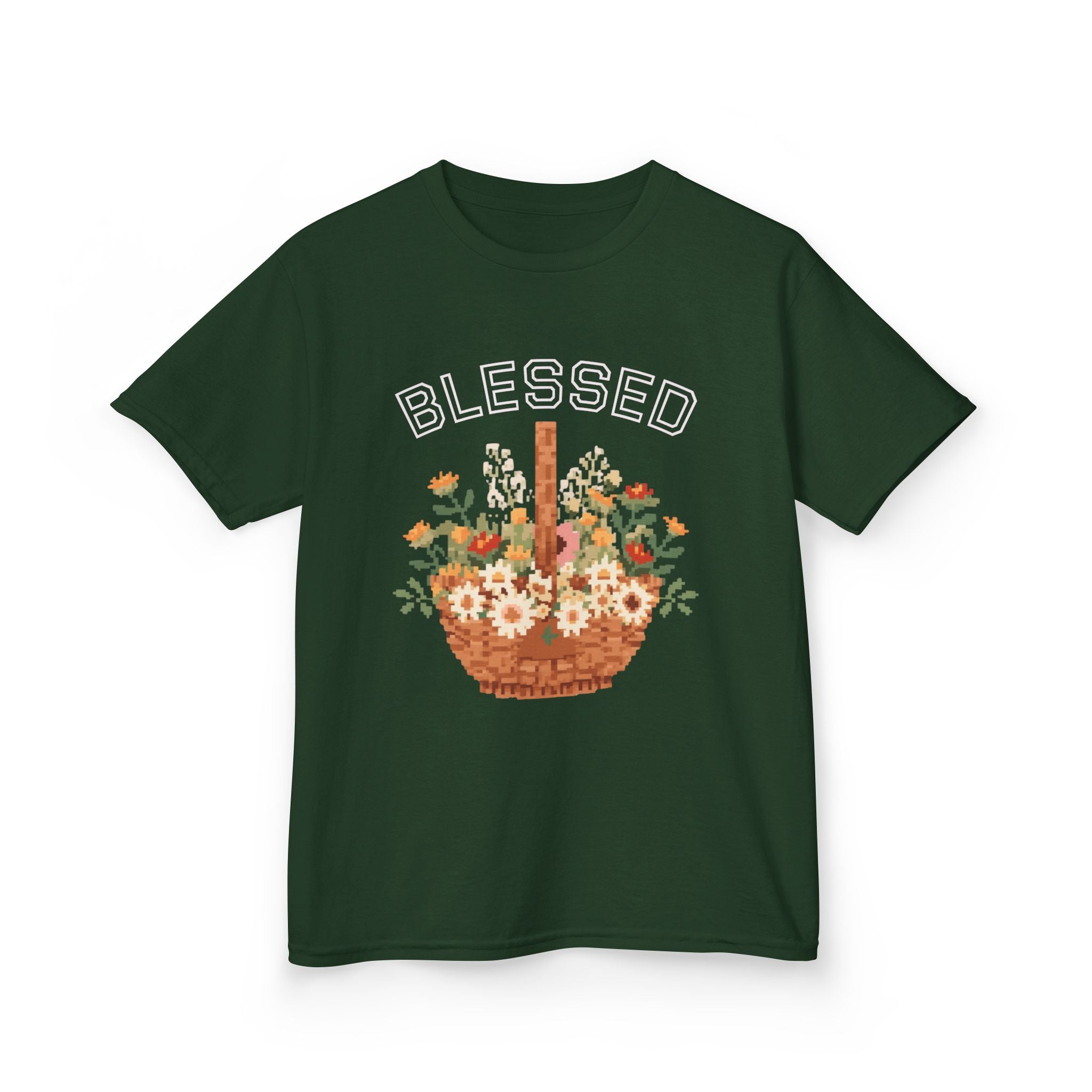 Kids 'Blessed' Floral Basket Tee — Cute Spring Youth T-Shirt