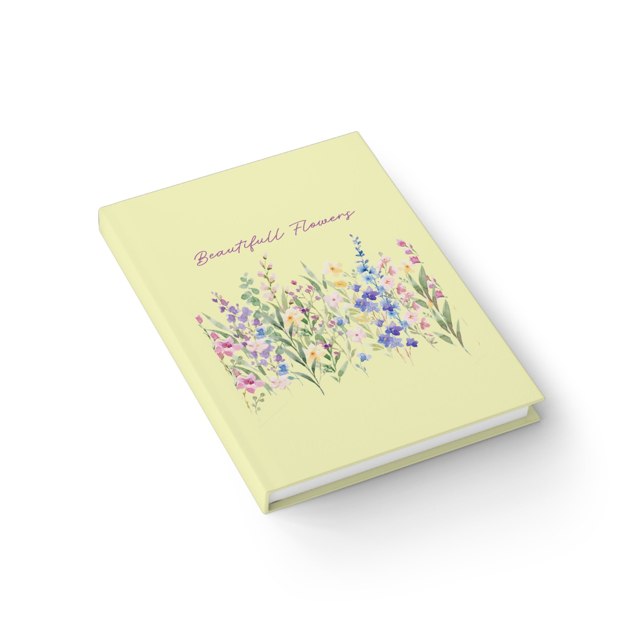 Floral Ruled Journal - "Beautiful Flowers" Pastel Yellow Notebook for Notes & Journaling