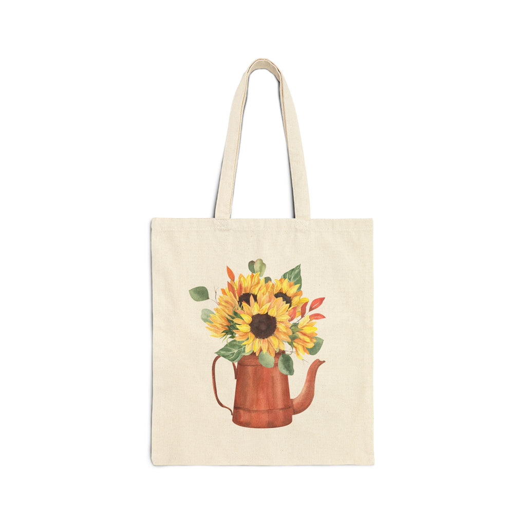 Sunflower Teapot Canvas Tote Bag — Floral Farmer's Market Grocery Tote