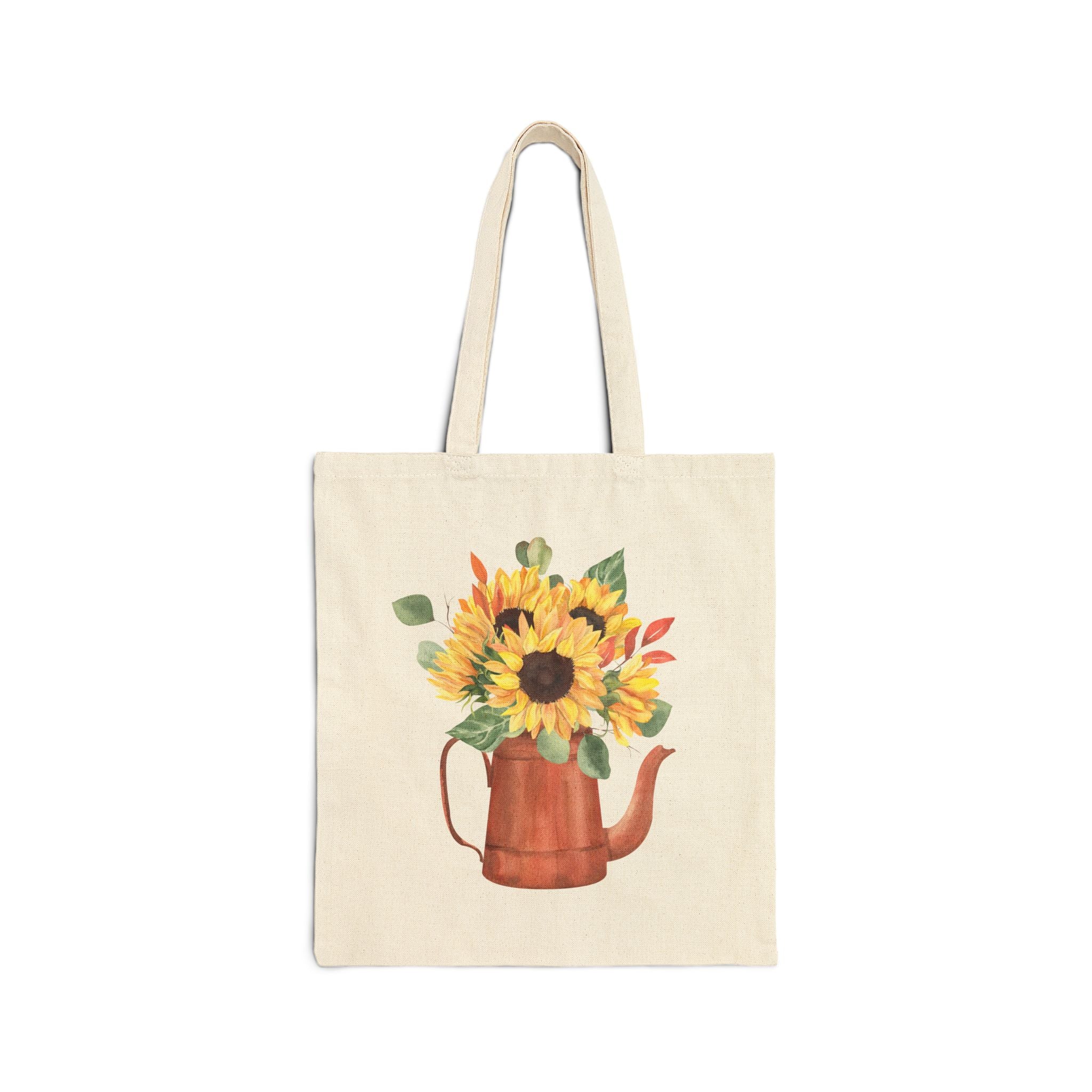 Sunflower Teapot Canvas Tote Bag — Floral Farmer's Market Grocery Tote