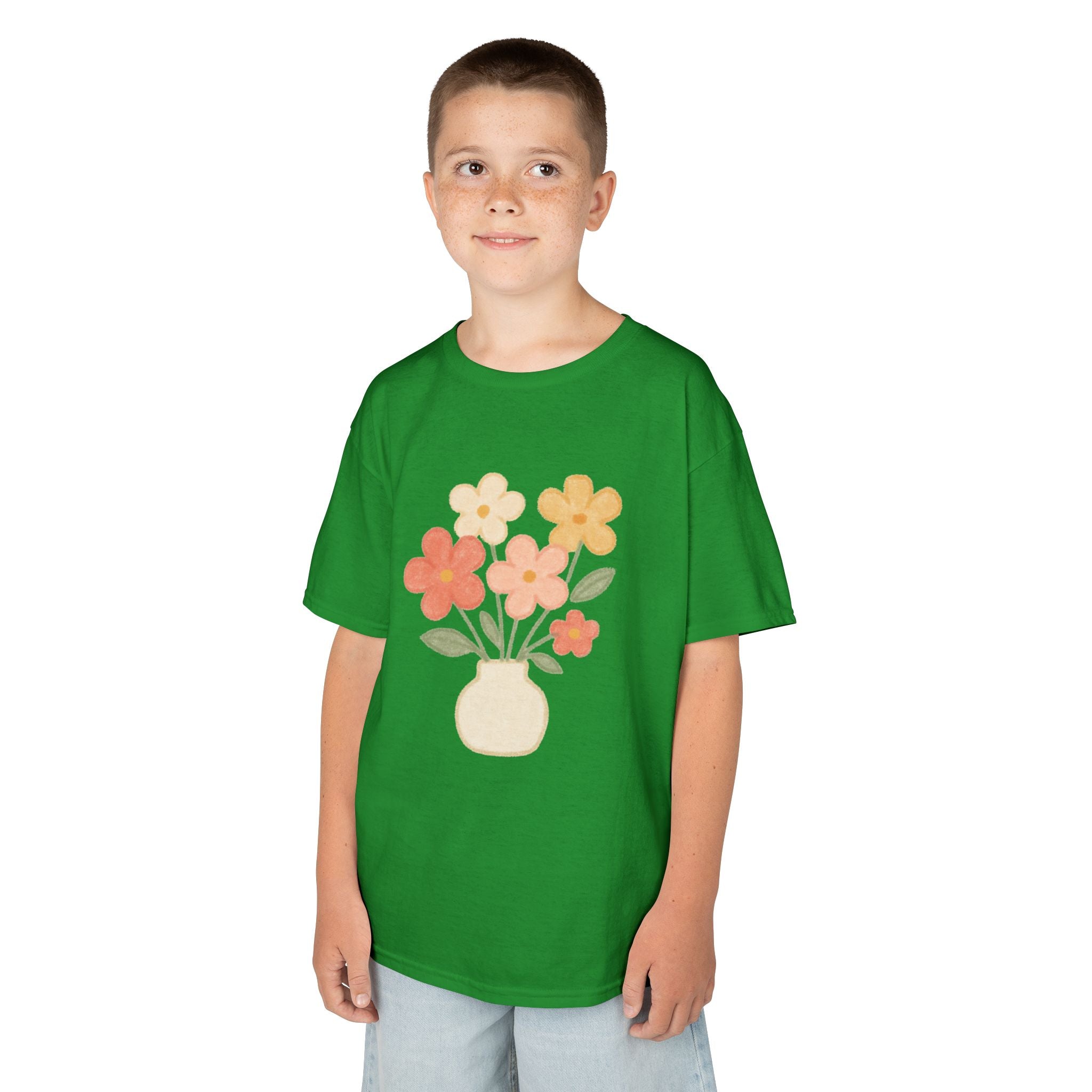 Kids Floral Vase Tee — Cute Retro Flower Graphic Shirt for Children