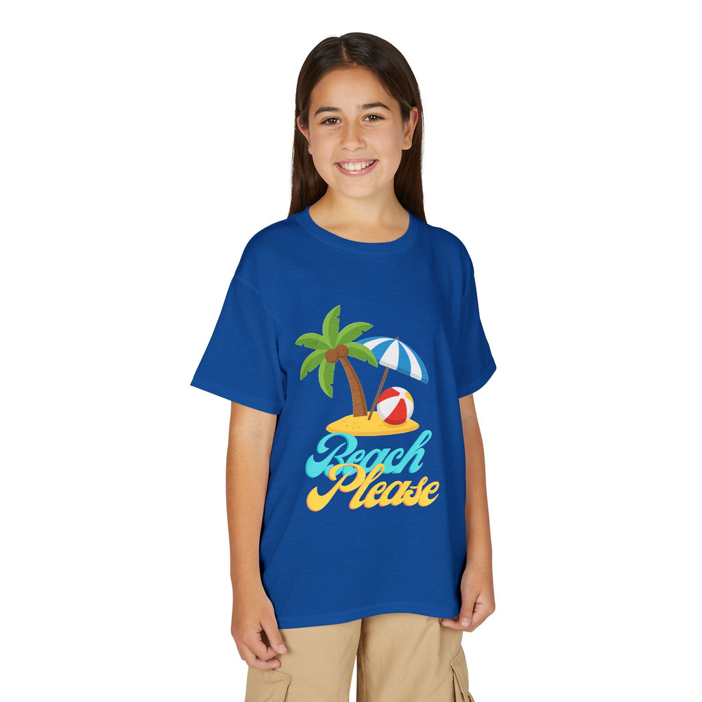 Youth Beach Please T-Shirt — Kids Summer Palm Tree & Umbrella Tee